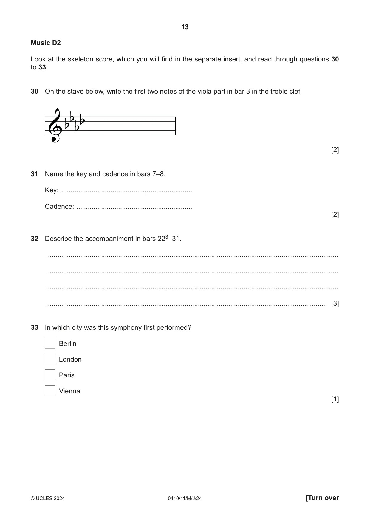 Cambridge IGCSE Music 0410 2024 May/June Paper 1 · Variant 1 question paper, page 13 of 16