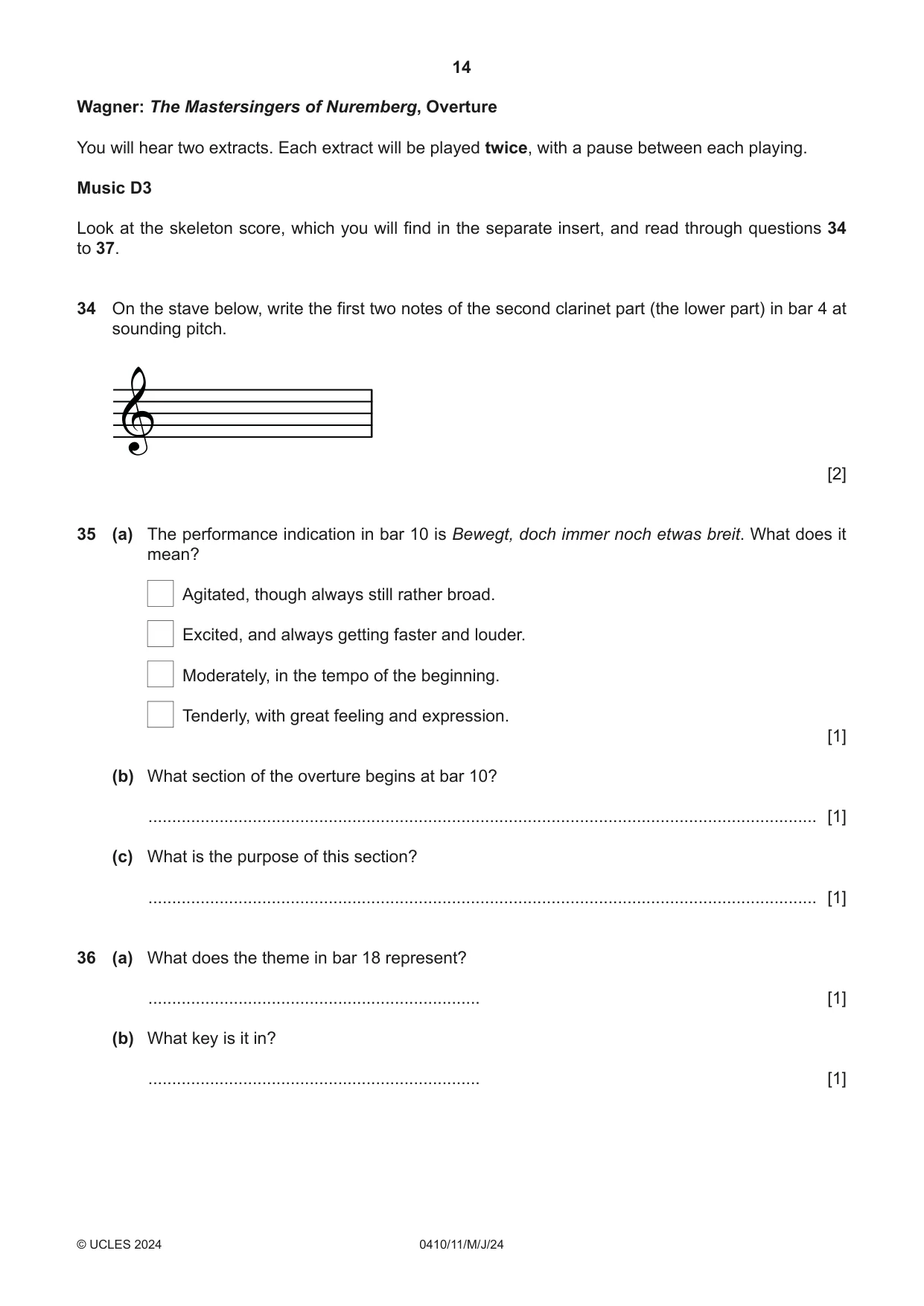 Cambridge IGCSE Music 0410 2024 May/June Paper 1 · Variant 1 question paper, page 14 of 16