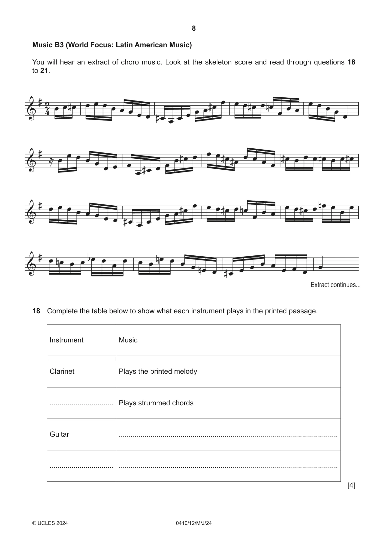 Cambridge IGCSE Music 0410 2024 May/June Paper 1 · Variant 2 question paper, page 8 of 16
