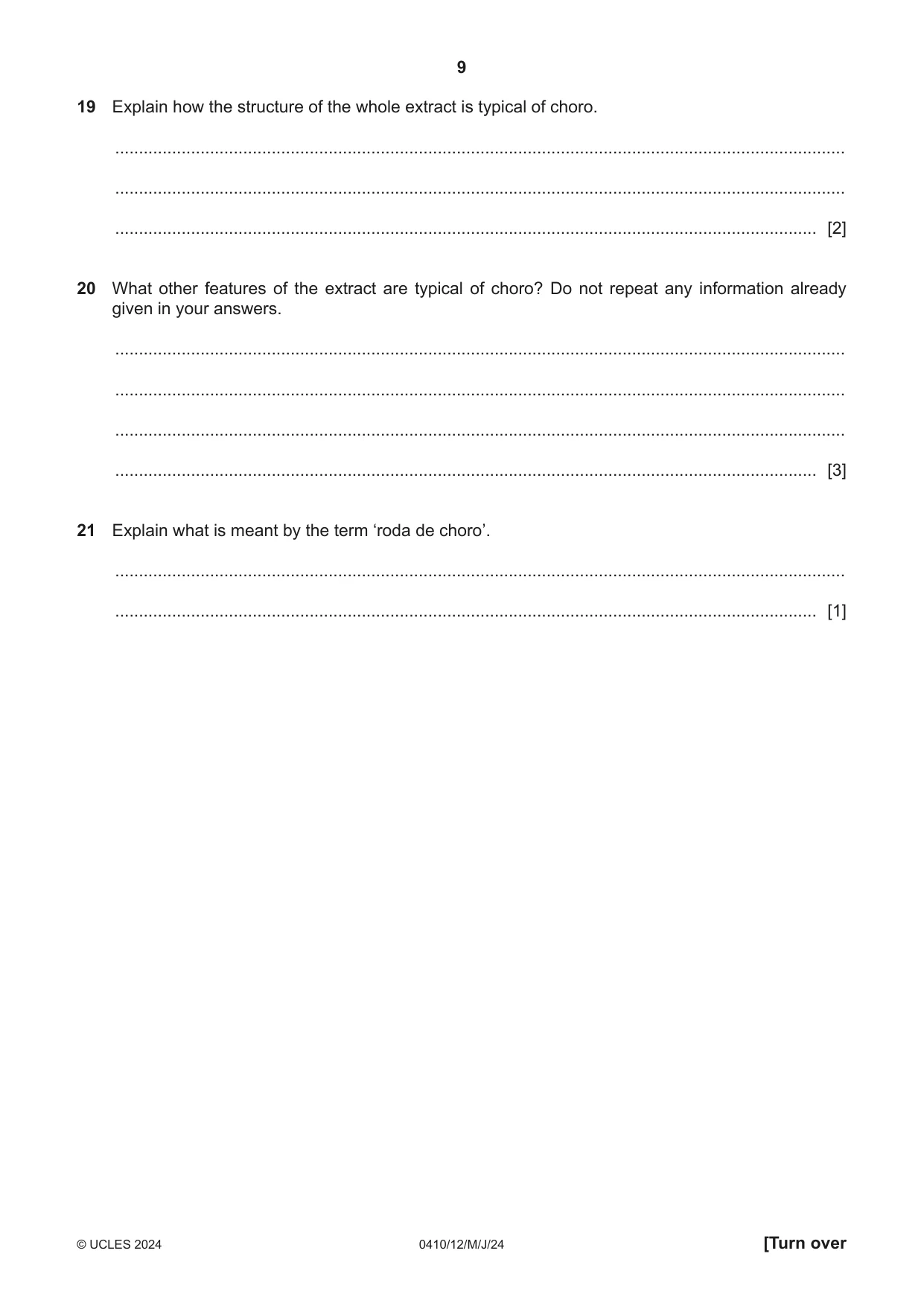 Cambridge IGCSE Music 0410 2024 May/June Paper 1 · Variant 2 question paper, page 9 of 16