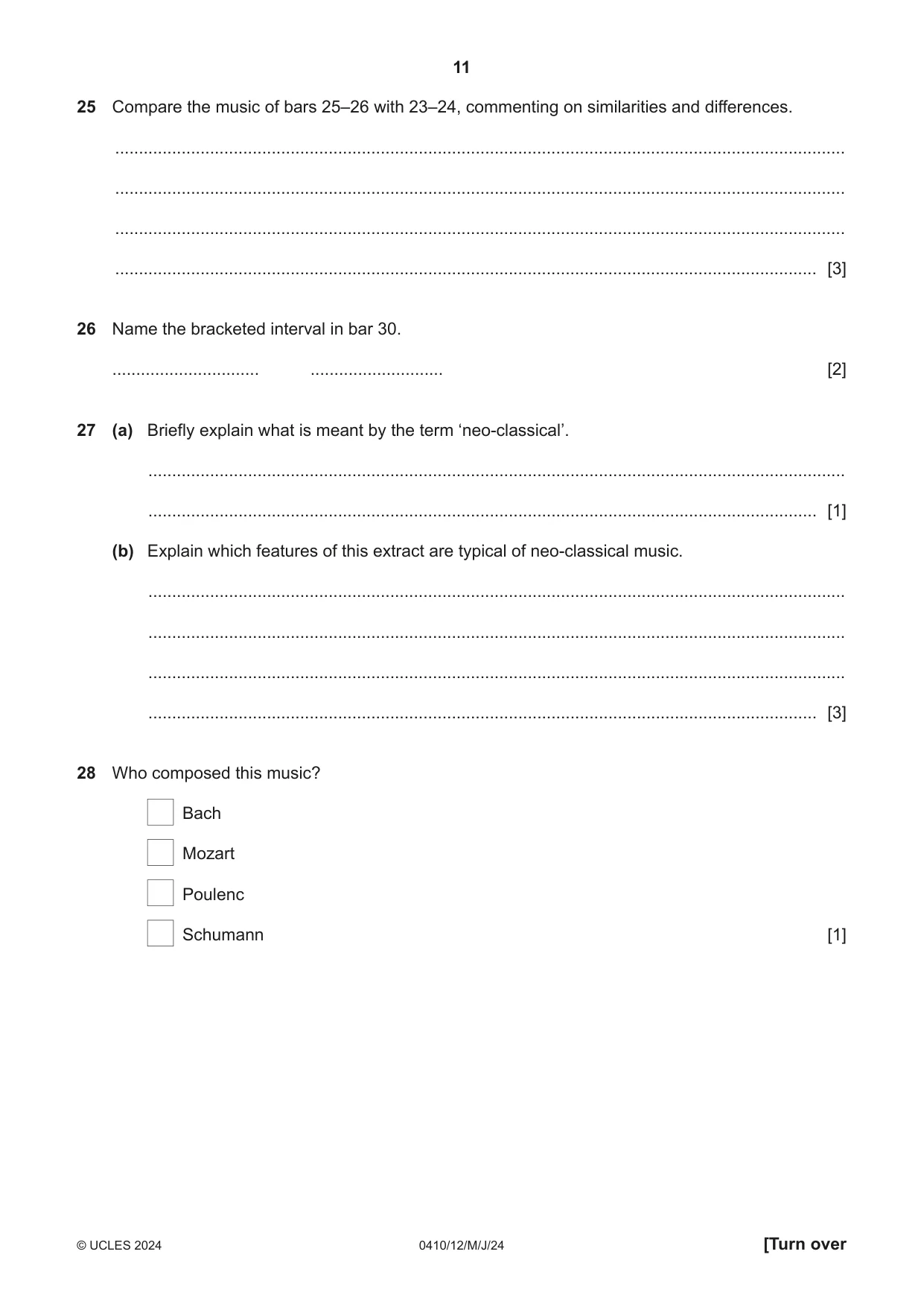 Cambridge IGCSE Music 0410 2024 May/June Paper 1 · Variant 2 question paper, page 11 of 16