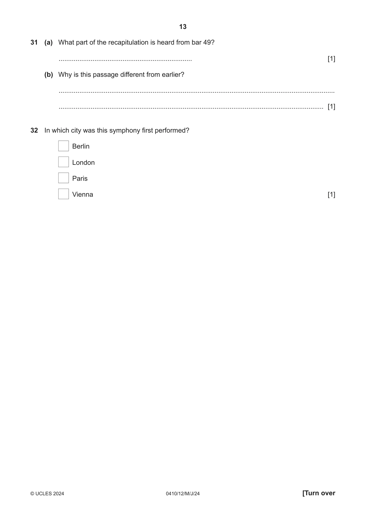Cambridge IGCSE Music 0410 2024 May/June Paper 1 · Variant 2 question paper, page 13 of 16