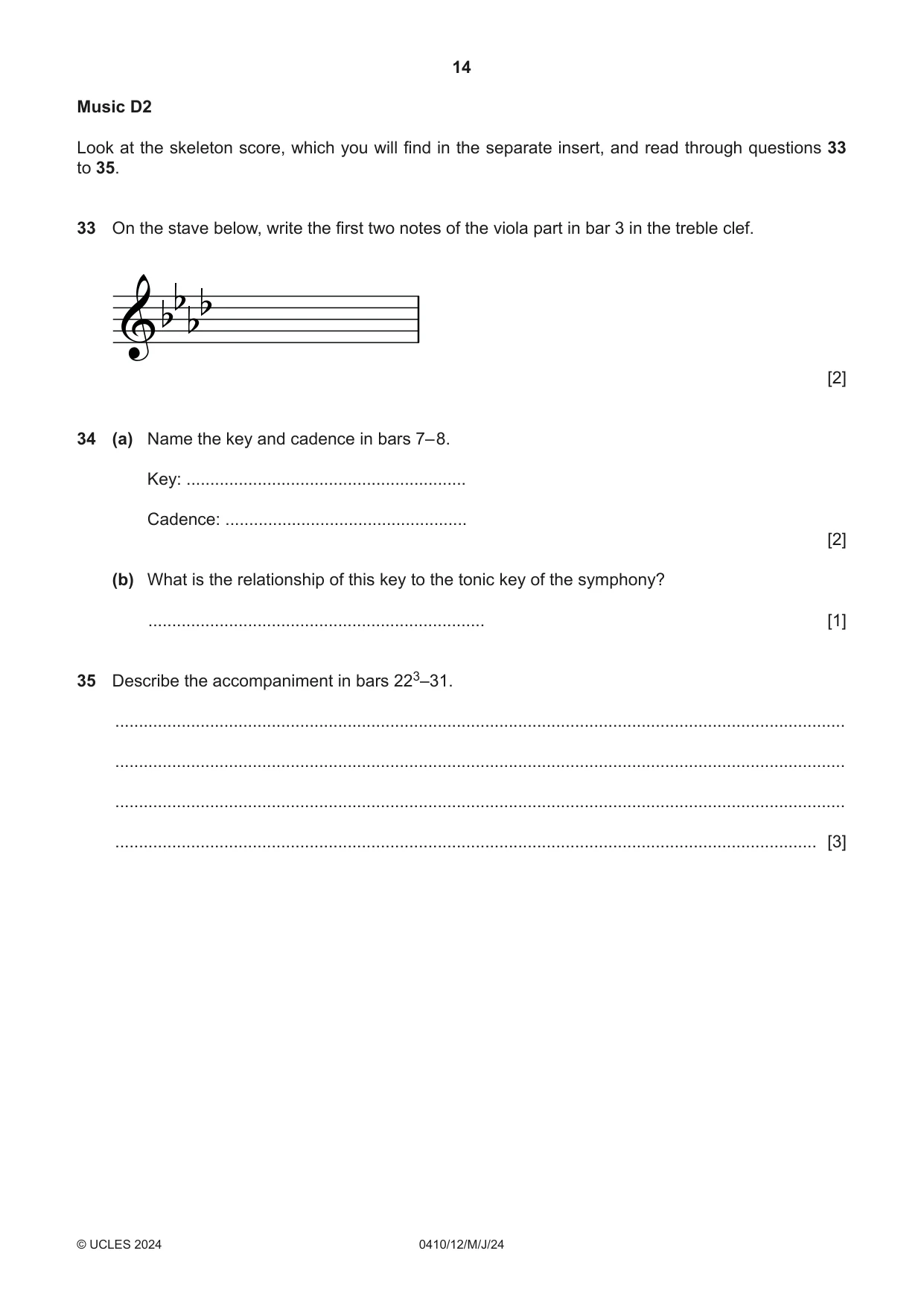 Cambridge IGCSE Music 0410 2024 May/June Paper 1 · Variant 2 question paper, page 14 of 16