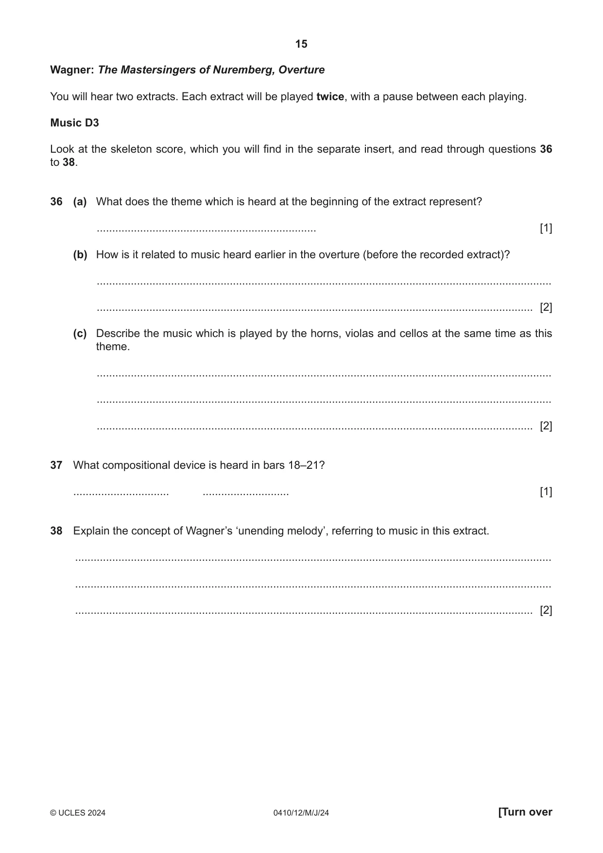Cambridge IGCSE Music 0410 2024 May/June Paper 1 · Variant 2 question paper, page 15 of 16