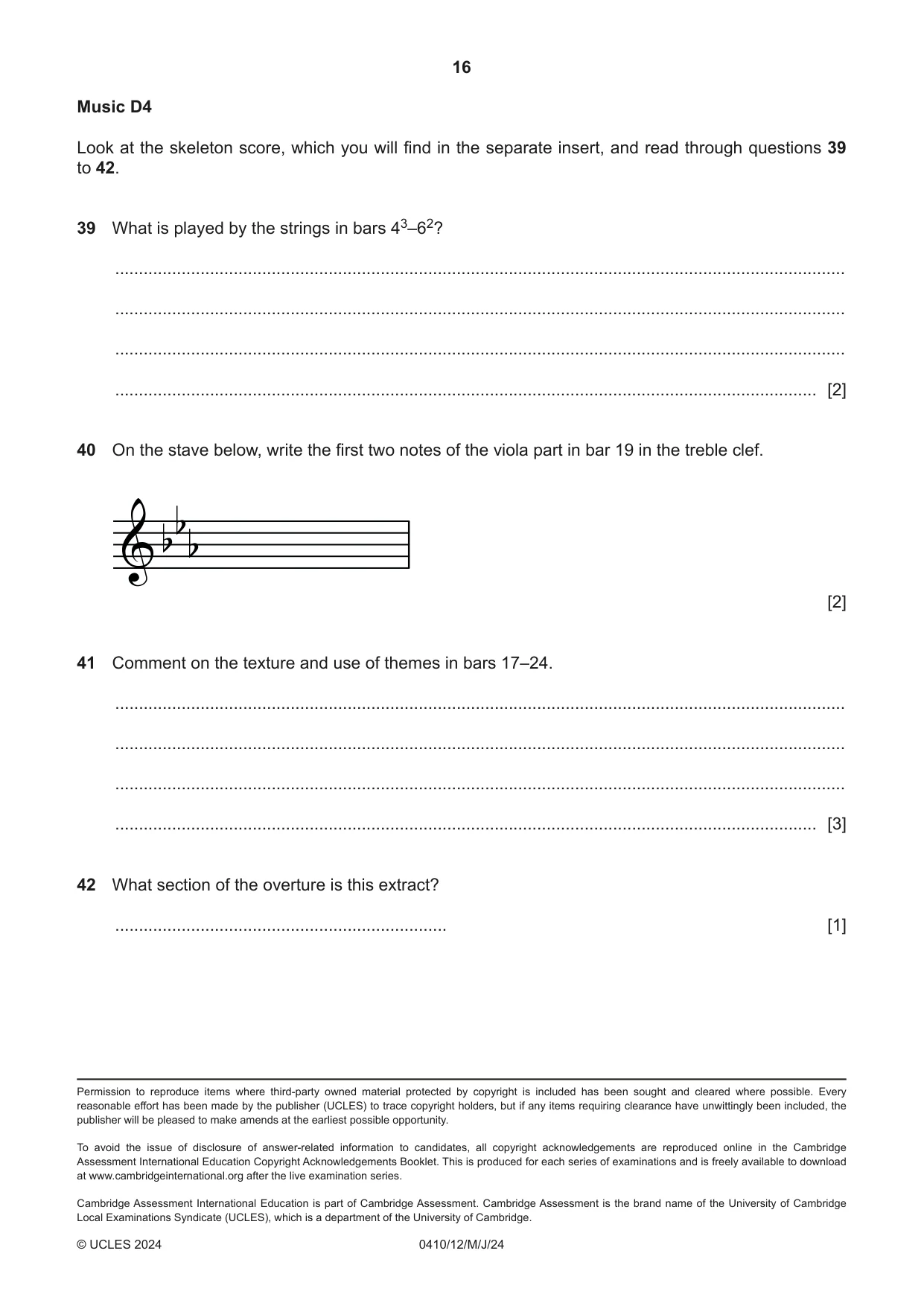 Cambridge IGCSE Music 0410 2024 May/June Paper 1 · Variant 2 question paper, page 16 of 16
