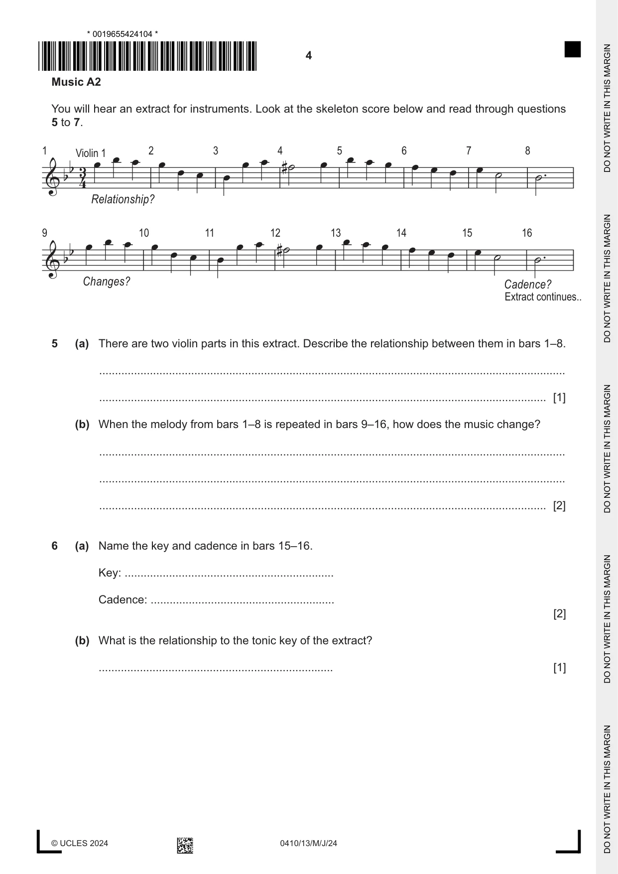 Cambridge IGCSE Music 0410 2024 May/June Paper 1 · Variant 3 question paper, page 4 of 16