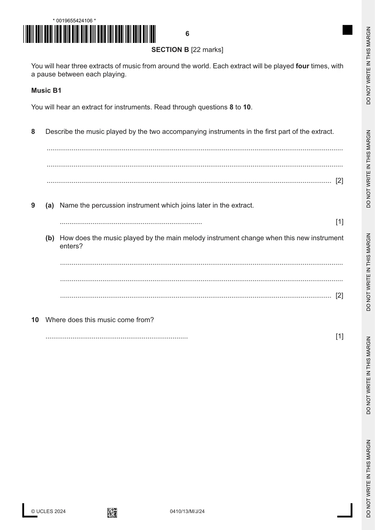 Cambridge IGCSE Music 0410 2024 May/June Paper 1 · Variant 3 question paper, page 6 of 16