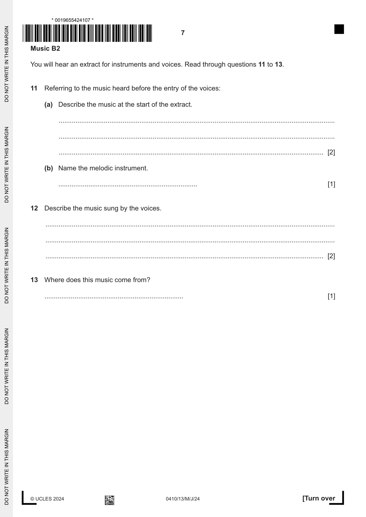 Cambridge IGCSE Music 0410 2024 May/June Paper 1 · Variant 3 question paper, page 7 of 16
