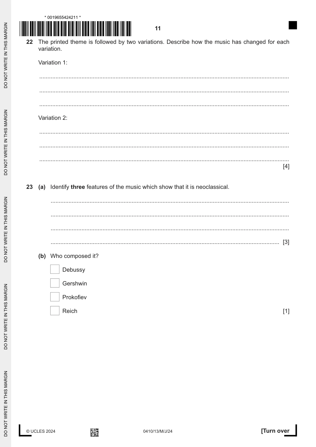 Cambridge IGCSE Music 0410 2024 May/June Paper 1 · Variant 3 question paper, page 11 of 16