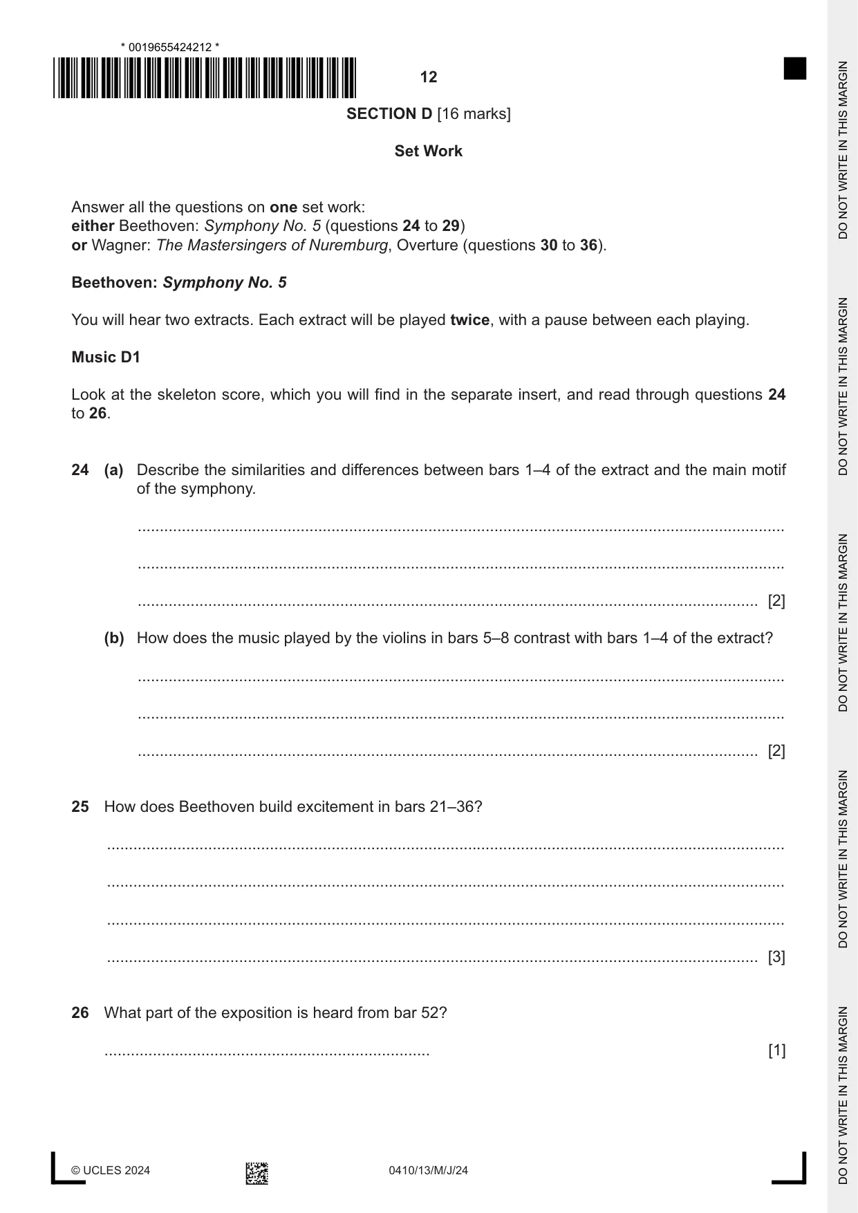 Cambridge IGCSE Music 0410 2024 May/June Paper 1 · Variant 3 question paper, page 12 of 16