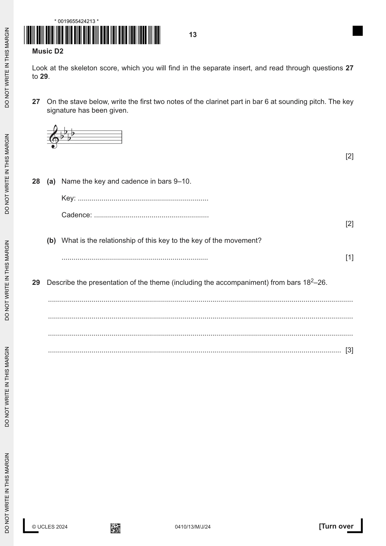 Cambridge IGCSE Music 0410 2024 May/June Paper 1 · Variant 3 question paper, page 13 of 16