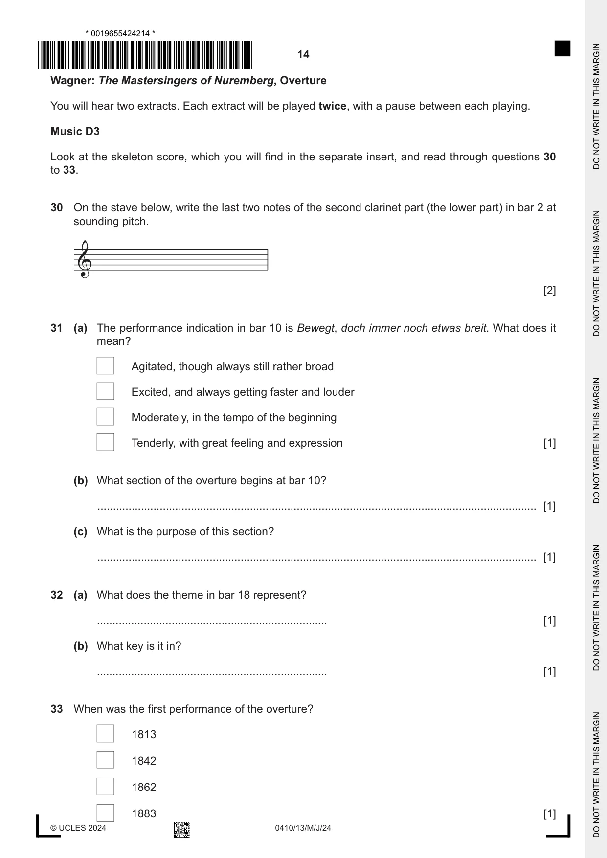 Cambridge IGCSE Music 0410 2024 May/June Paper 1 · Variant 3 question paper, page 14 of 16