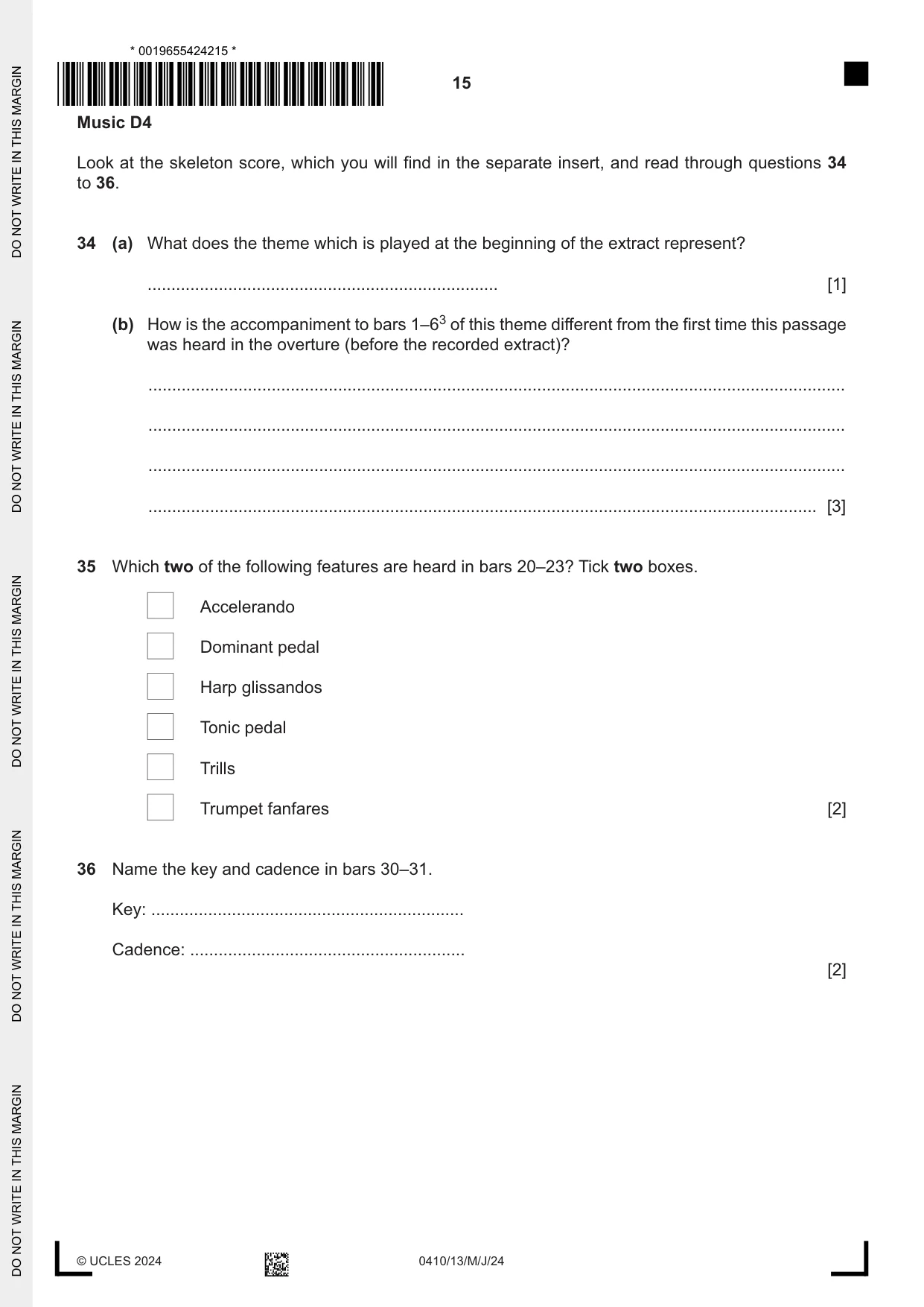 Cambridge IGCSE Music 0410 2024 May/June Paper 1 · Variant 3 question paper, page 15 of 16