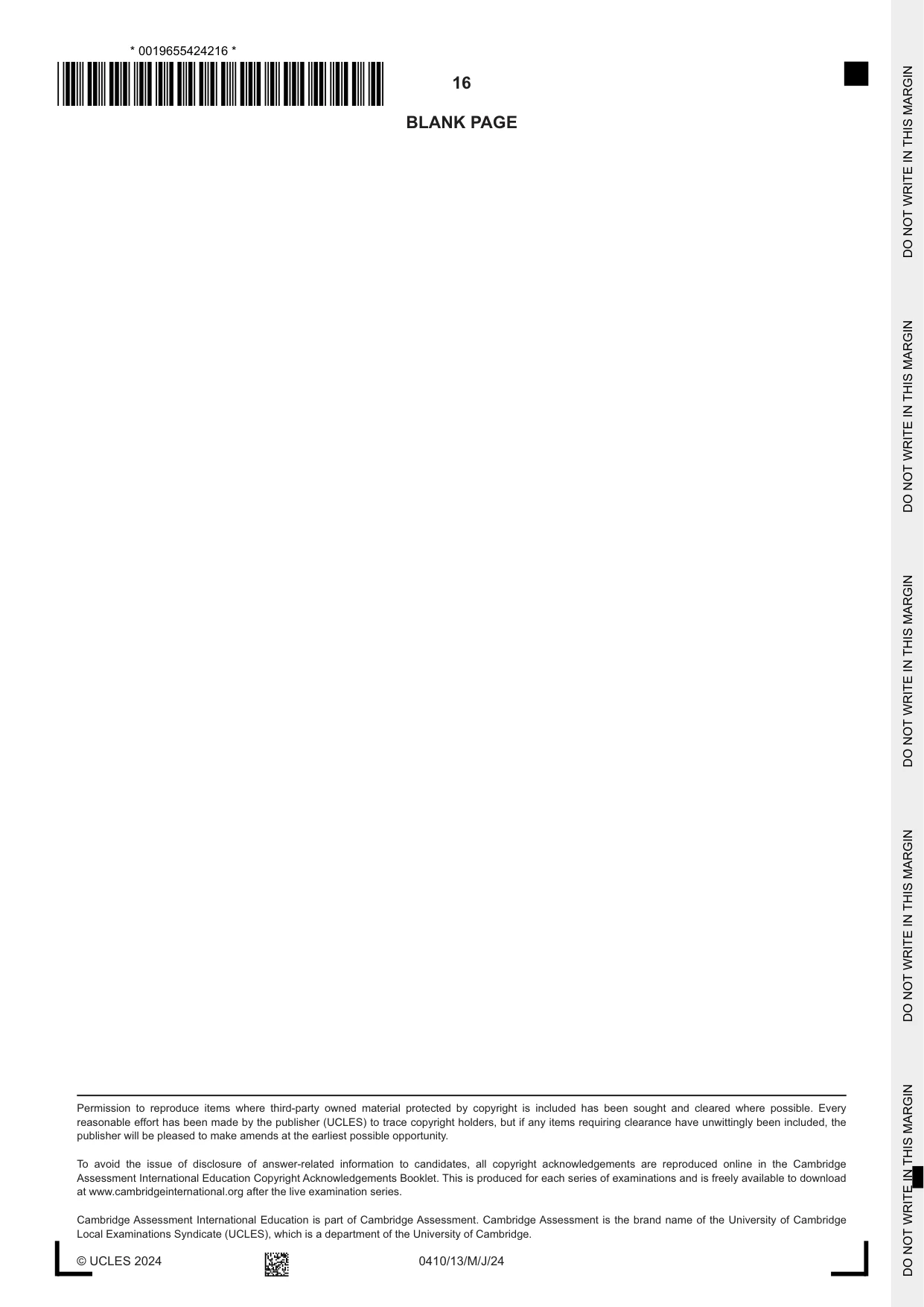 Cambridge IGCSE Music 0410 2024 May/June Paper 1 · Variant 3 question paper, page 16 of 16