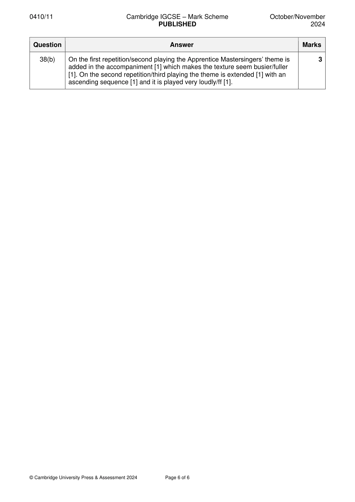 Mark scheme, page 6 of 6