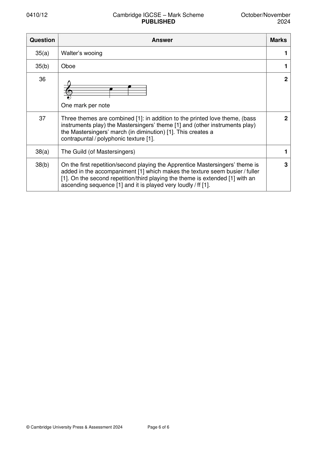 Mark scheme, page 6 of 6