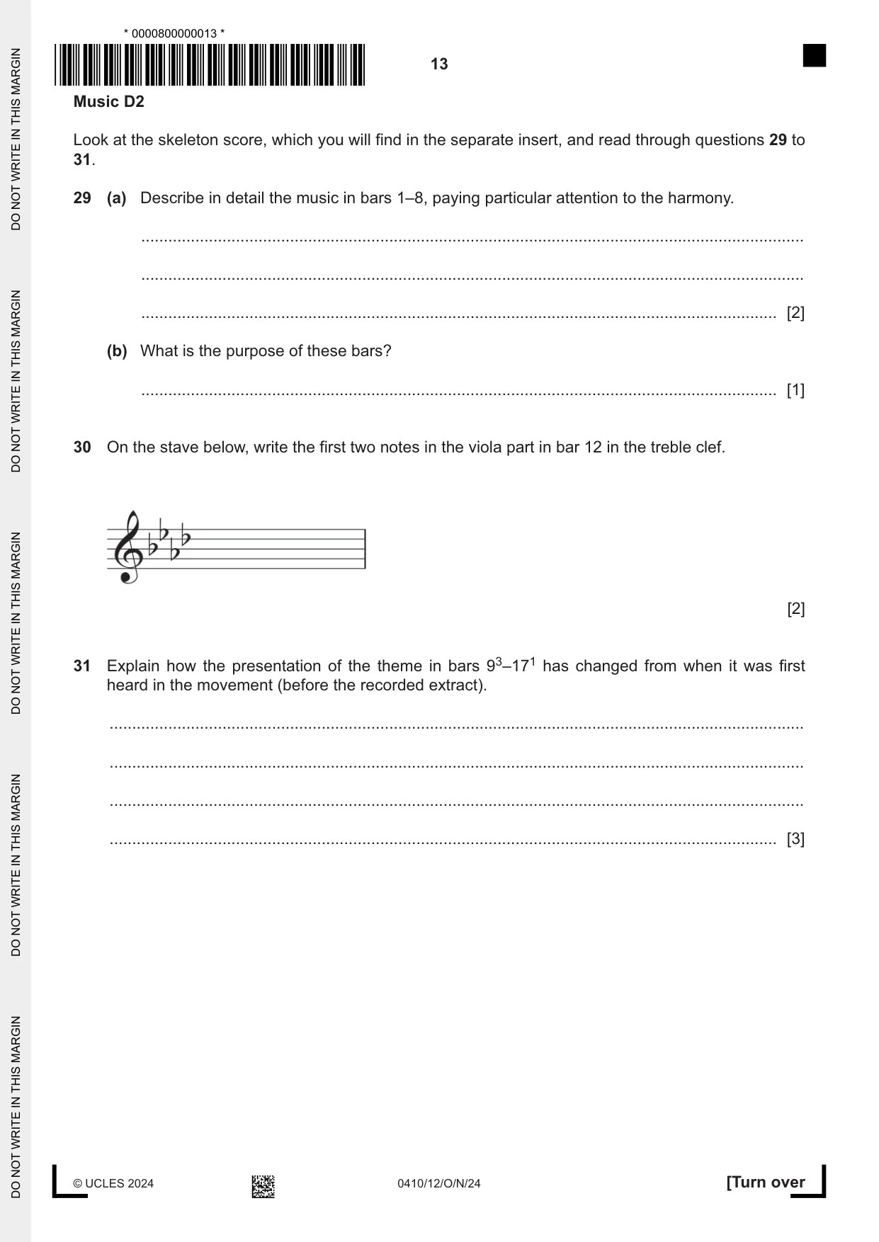 Cambridge IGCSE Music 0410 2024 Oct/Nov Paper 1 · Variant 2 question paper, page 13 of 16