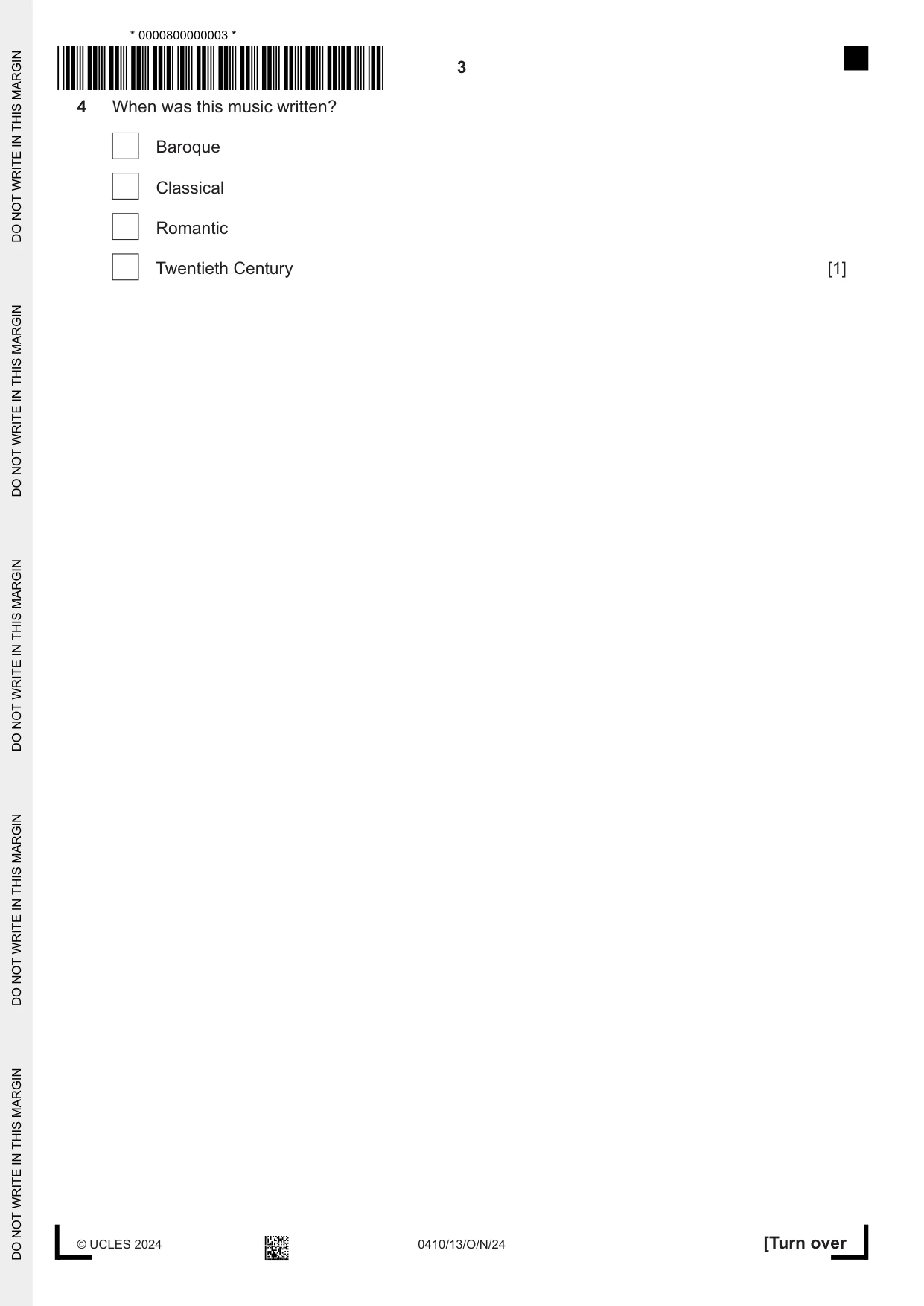 Cambridge IGCSE Music 0410 2024 Oct/Nov Paper 1 · Variant 3 question paper, page 3 of 16