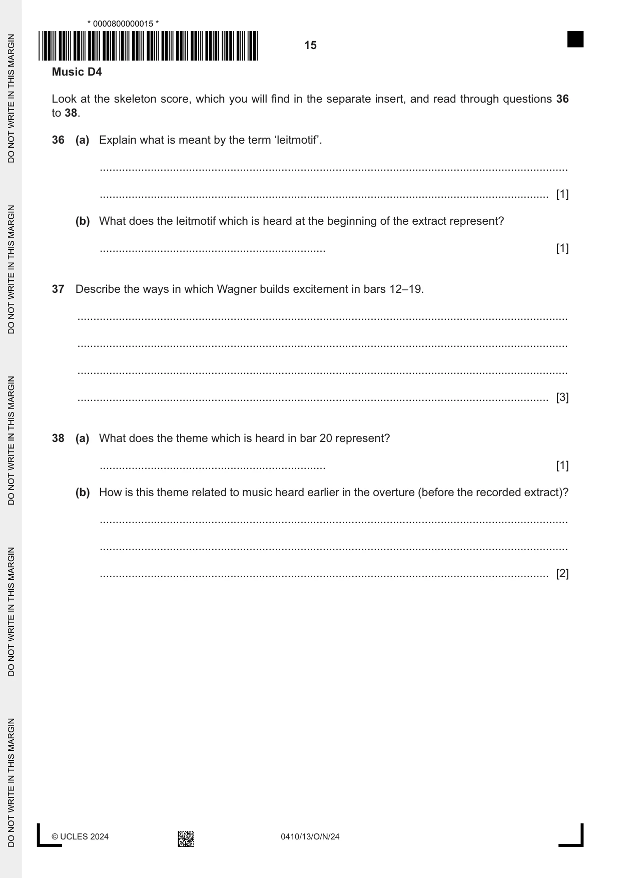 Cambridge IGCSE Music 0410 2024 Oct/Nov Paper 1 · Variant 3 question paper, page 15 of 16