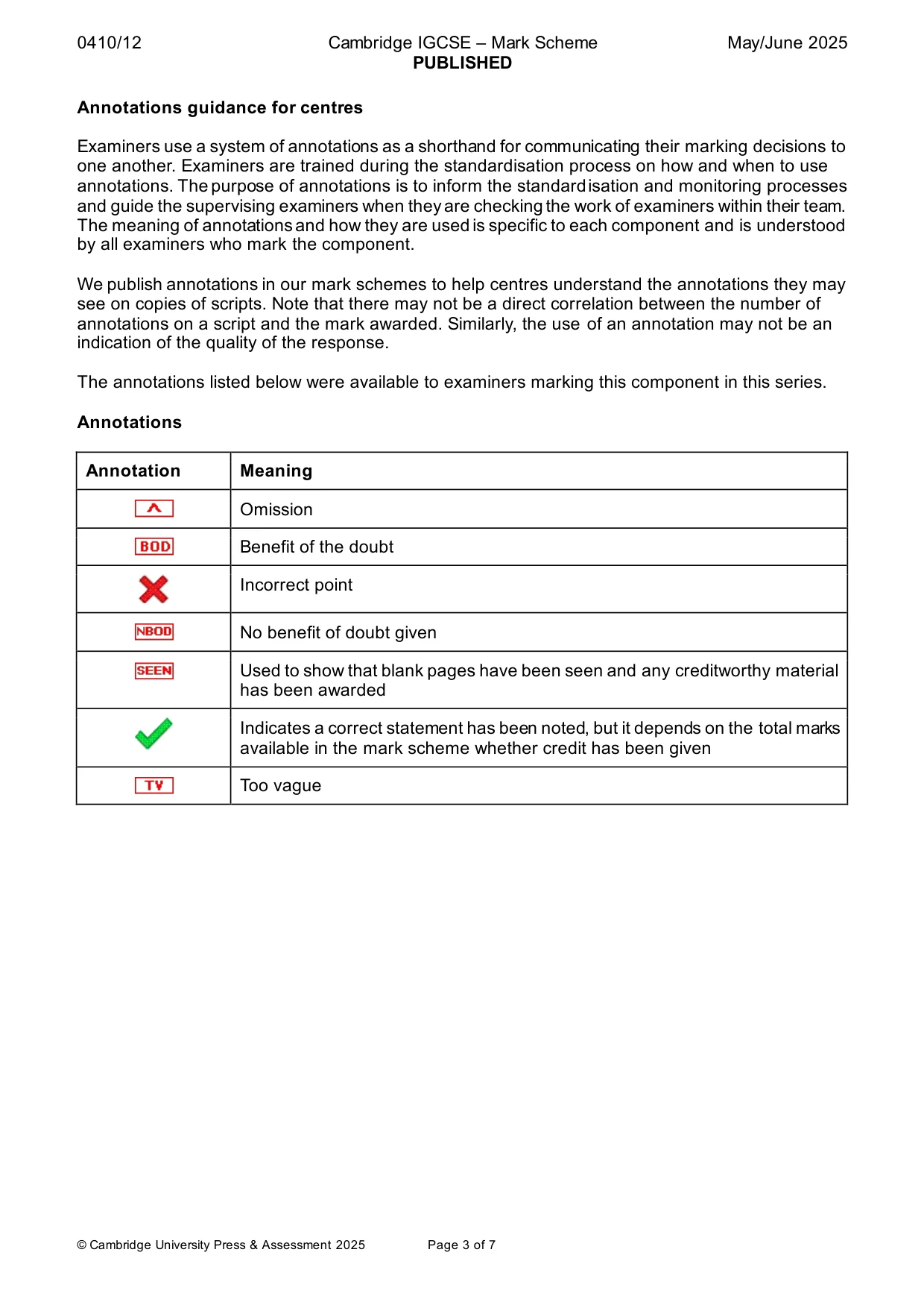 Mark scheme, page 3 of 7