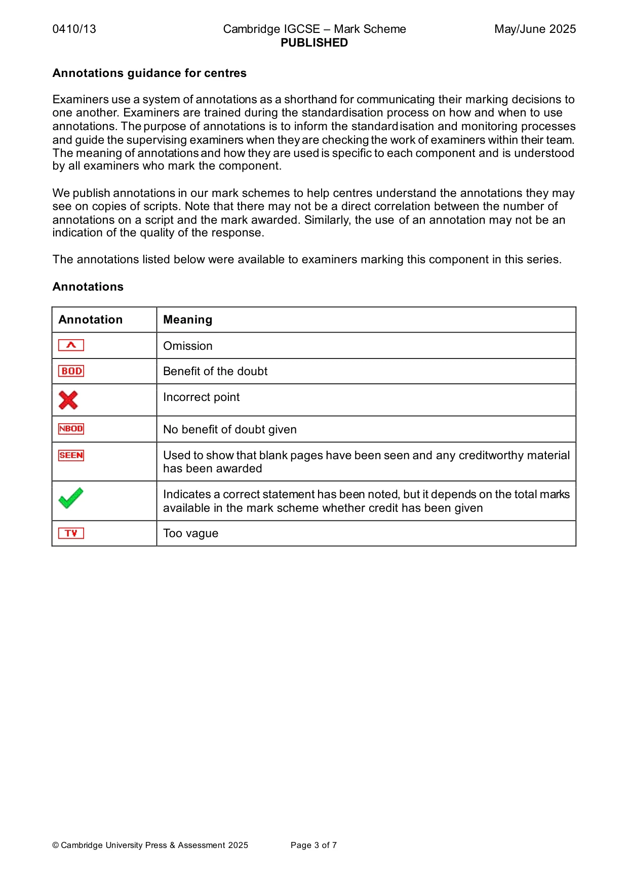 Mark scheme, page 3 of 7