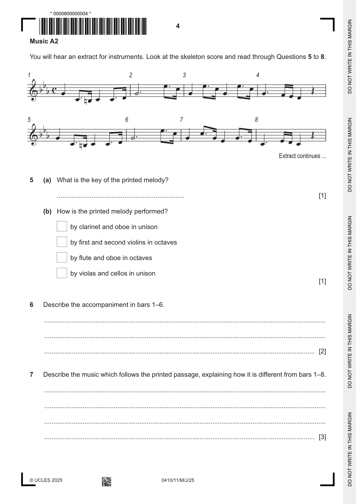 Cambridge IGCSE Music 0410 2025 May/June Paper 1 · Variant 1 question paper, page 4 of 16