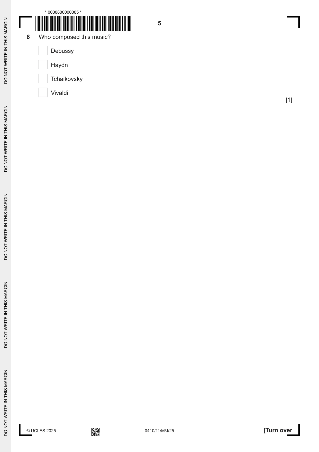 Cambridge IGCSE Music 0410 2025 May/June Paper 1 · Variant 1 question paper, page 5 of 16