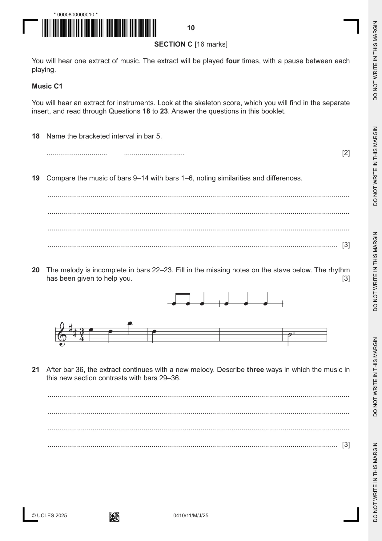 Cambridge IGCSE Music 0410 2025 May/June Paper 1 · Variant 1 question paper, page 10 of 16