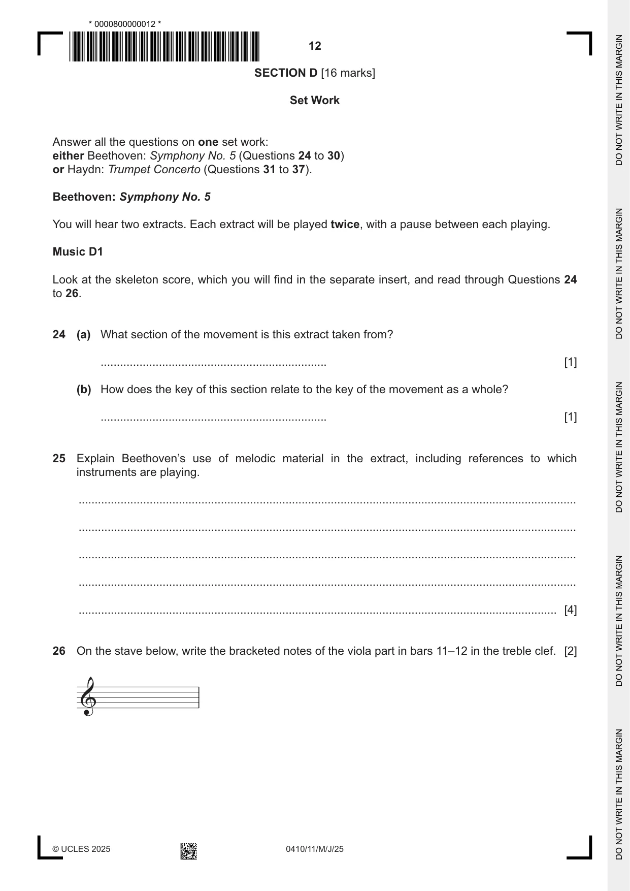 Cambridge IGCSE Music 0410 2025 May/June Paper 1 · Variant 1 question paper, page 12 of 16