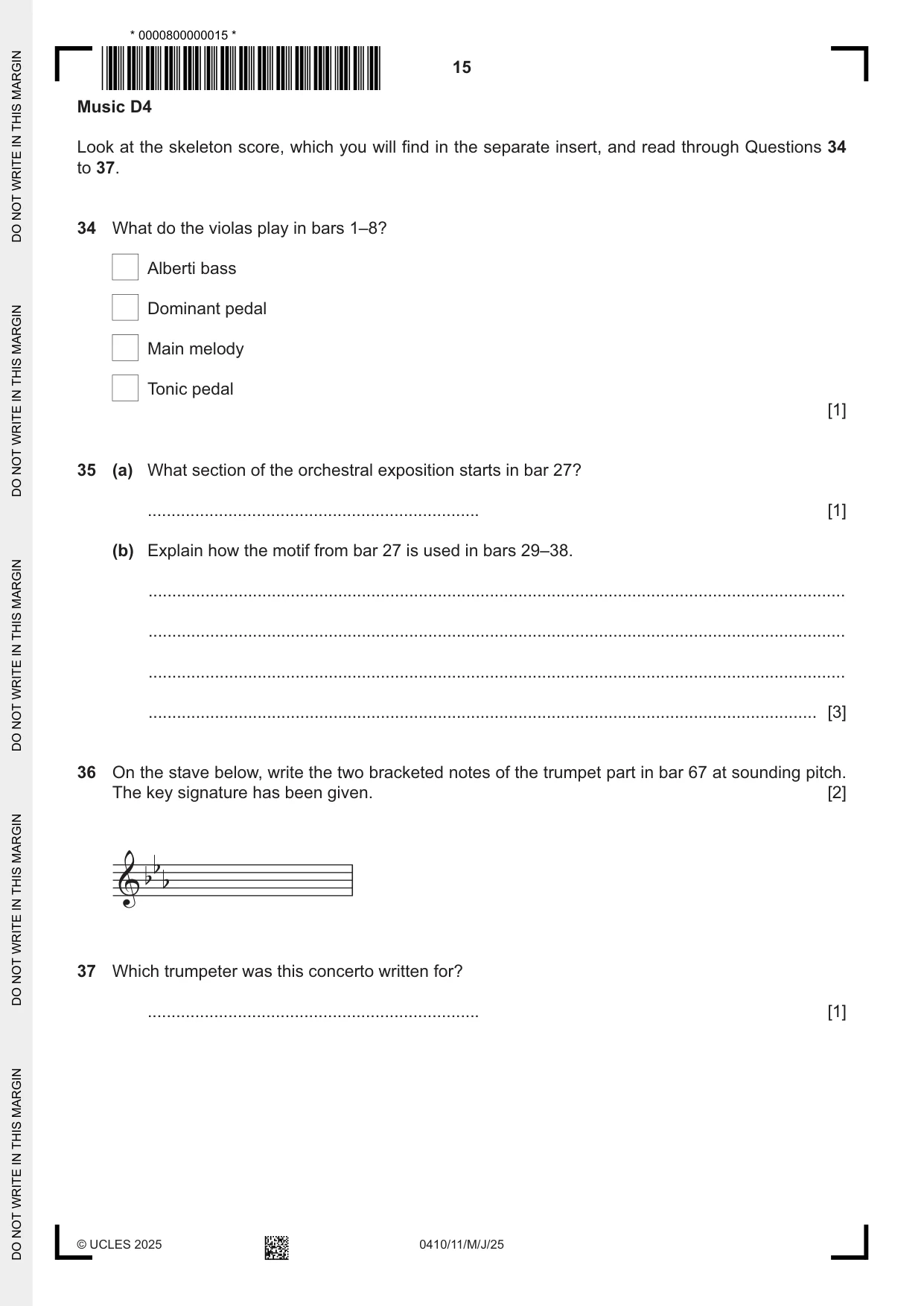 Cambridge IGCSE Music 0410 2025 May/June Paper 1 · Variant 1 question paper, page 15 of 16