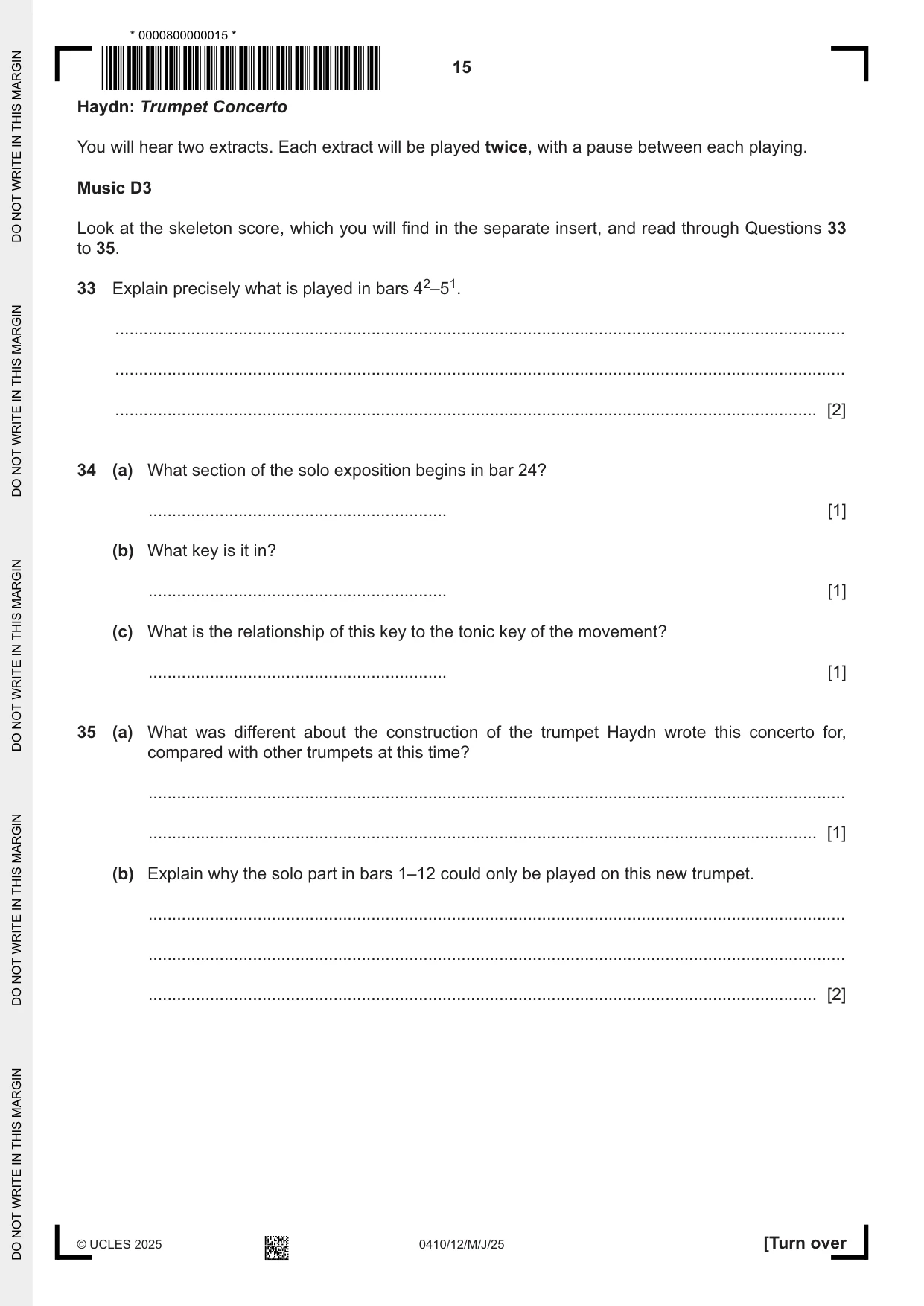 Cambridge IGCSE Music 0410 2025 May/June Paper 1 · Variant 2 question paper, page 15 of 20