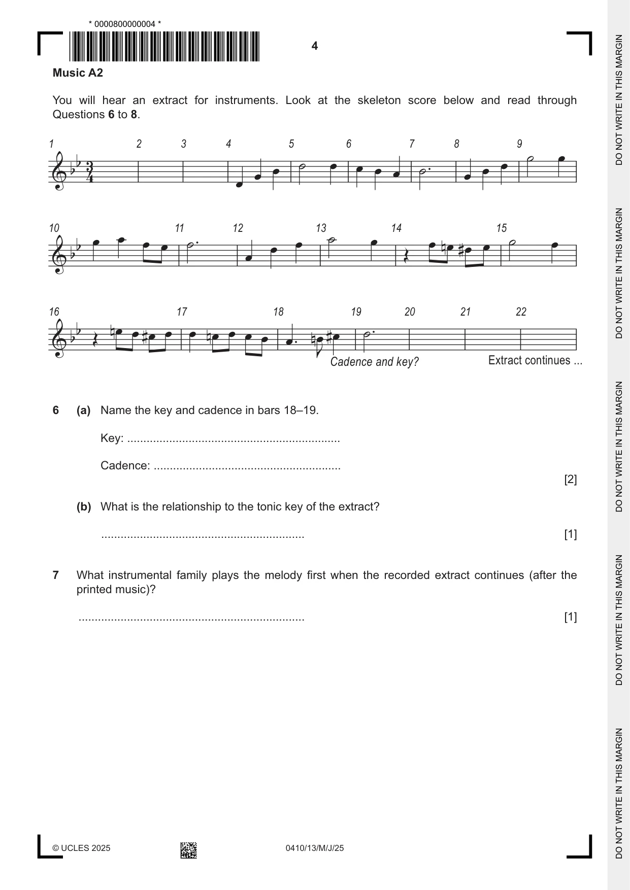 Cambridge IGCSE Music 0410 2025 May/June Paper 1 · Variant 3 question paper, page 4 of 16