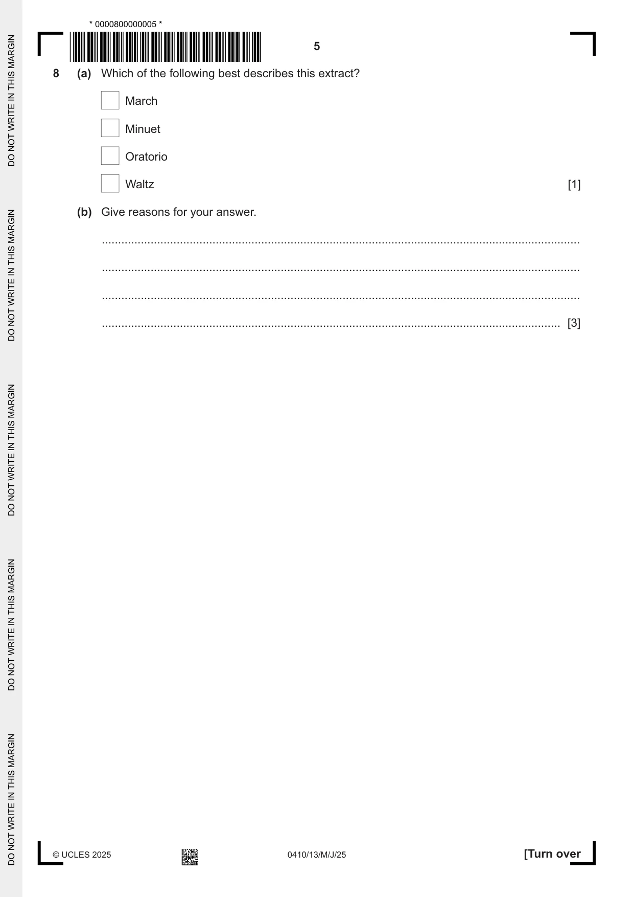 Cambridge IGCSE Music 0410 2025 May/June Paper 1 · Variant 3 question paper, page 5 of 16