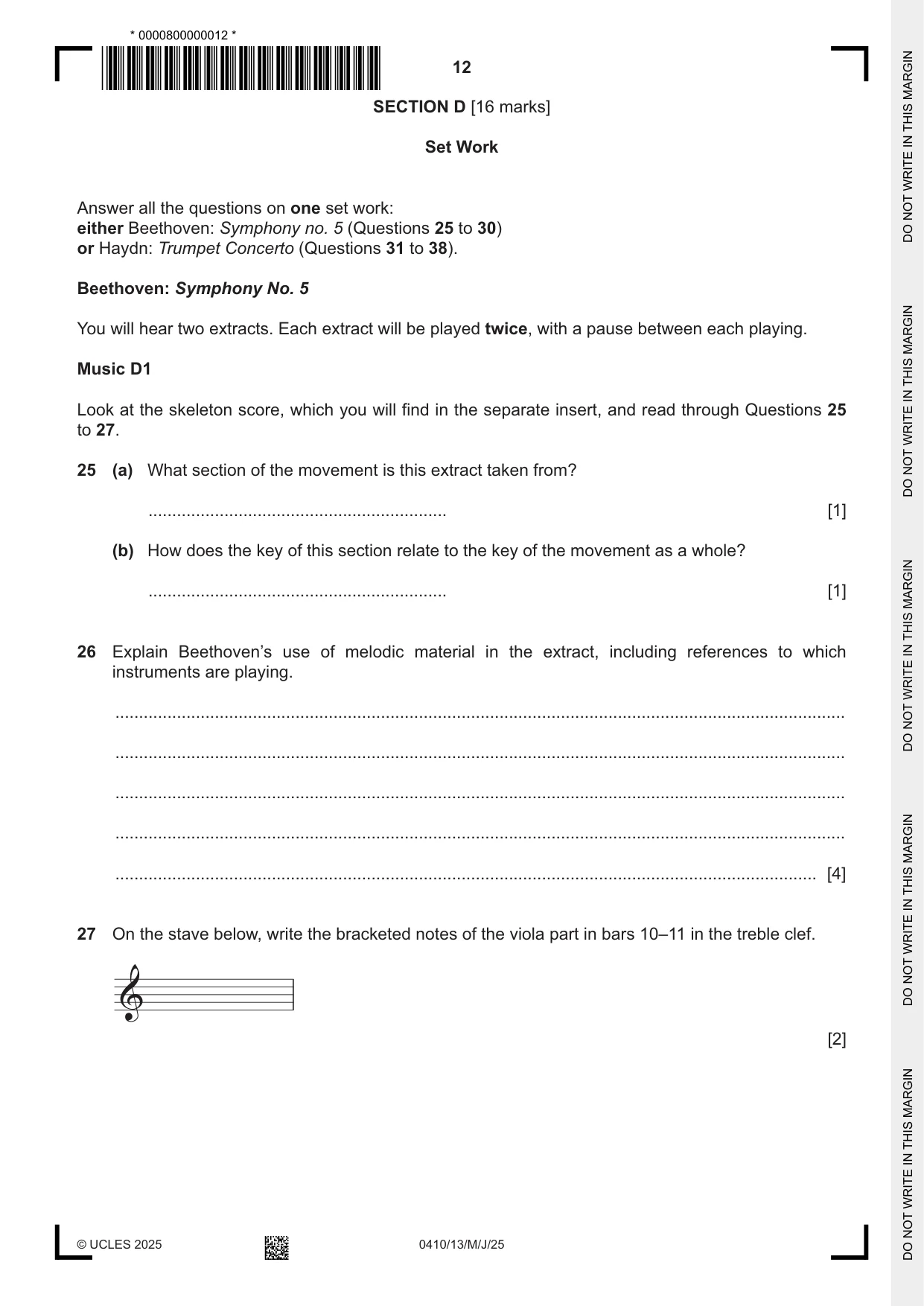 Cambridge IGCSE Music 0410 2025 May/June Paper 1 · Variant 3 question paper, page 12 of 16
