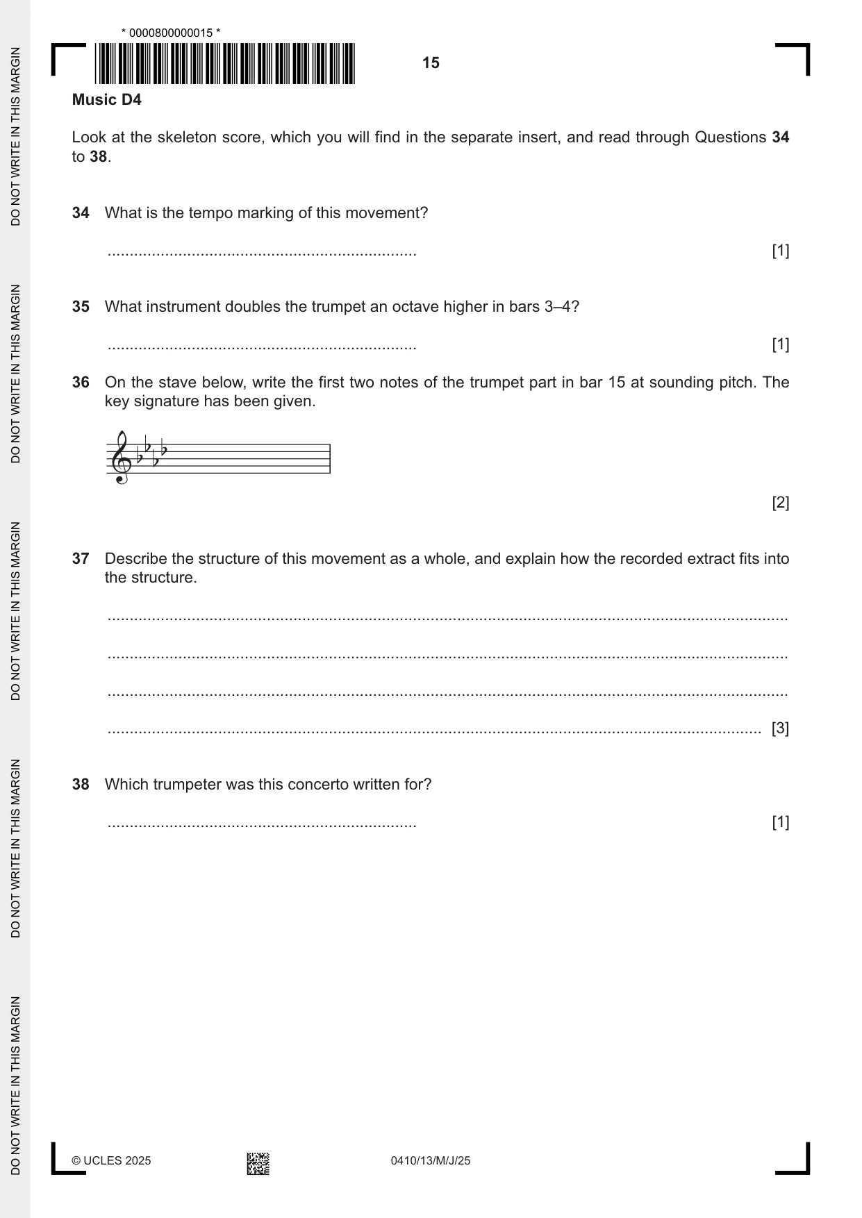 Cambridge IGCSE Music 0410 2025 May/June Paper 1 · Variant 3 question paper, page 15 of 16