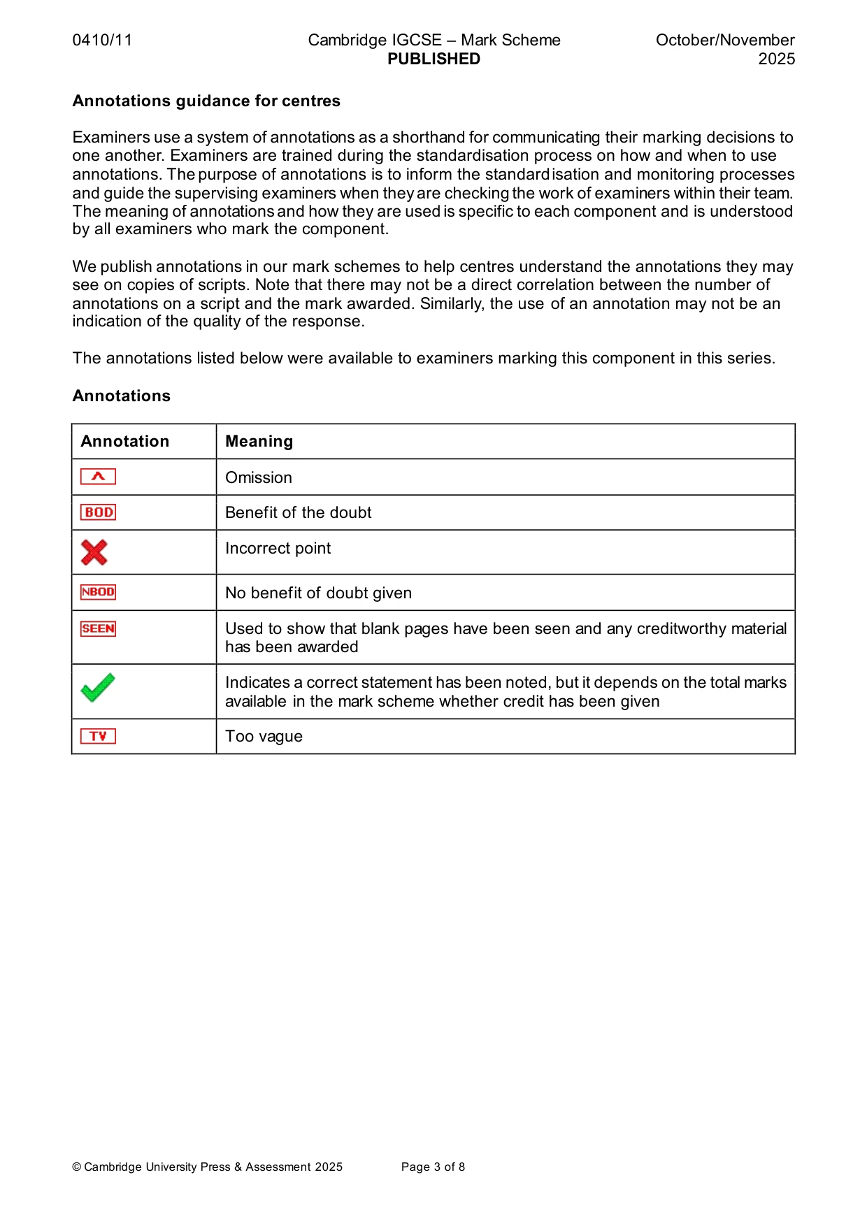 Mark scheme, page 3 of 8