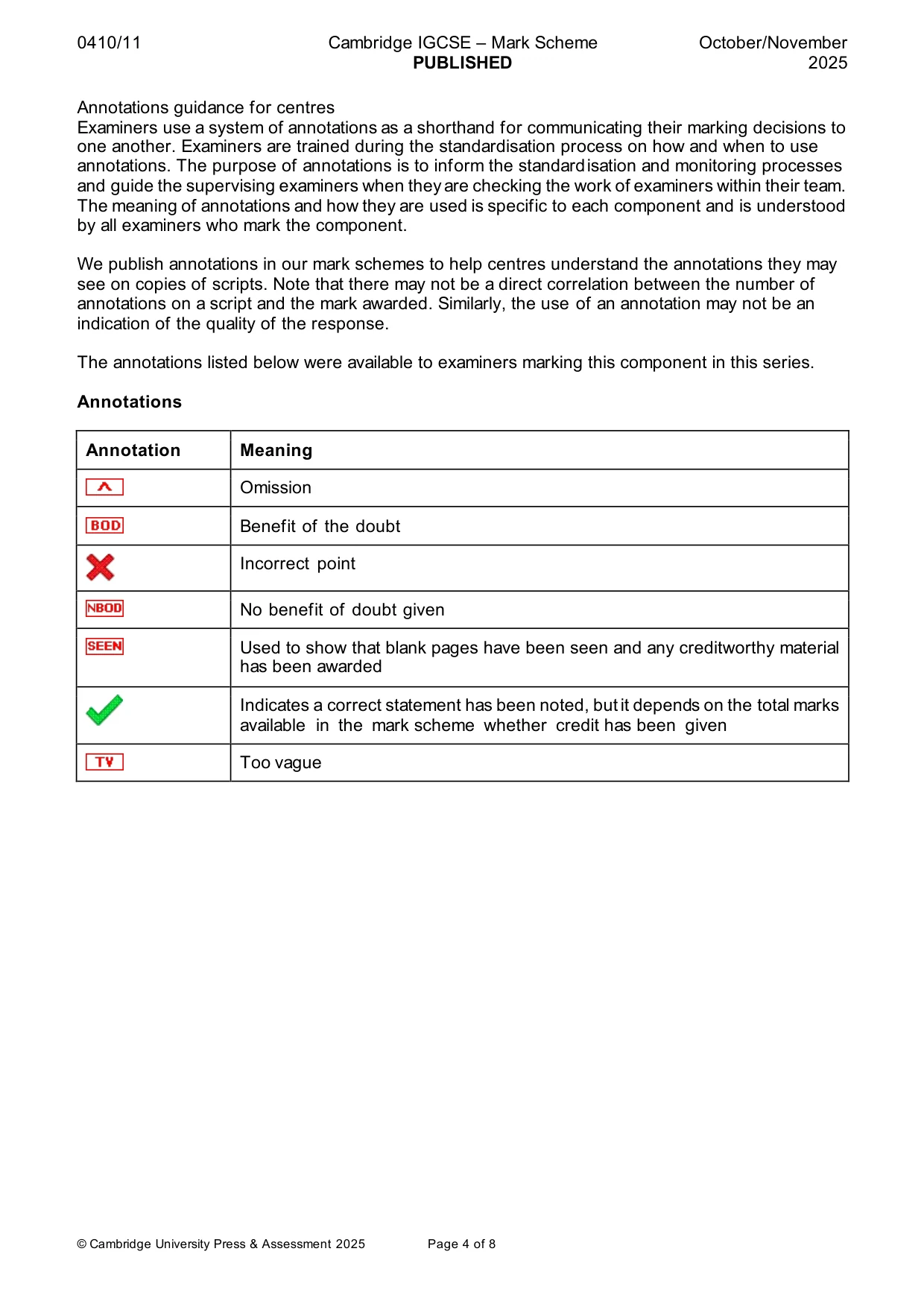 Mark scheme, page 4 of 8
