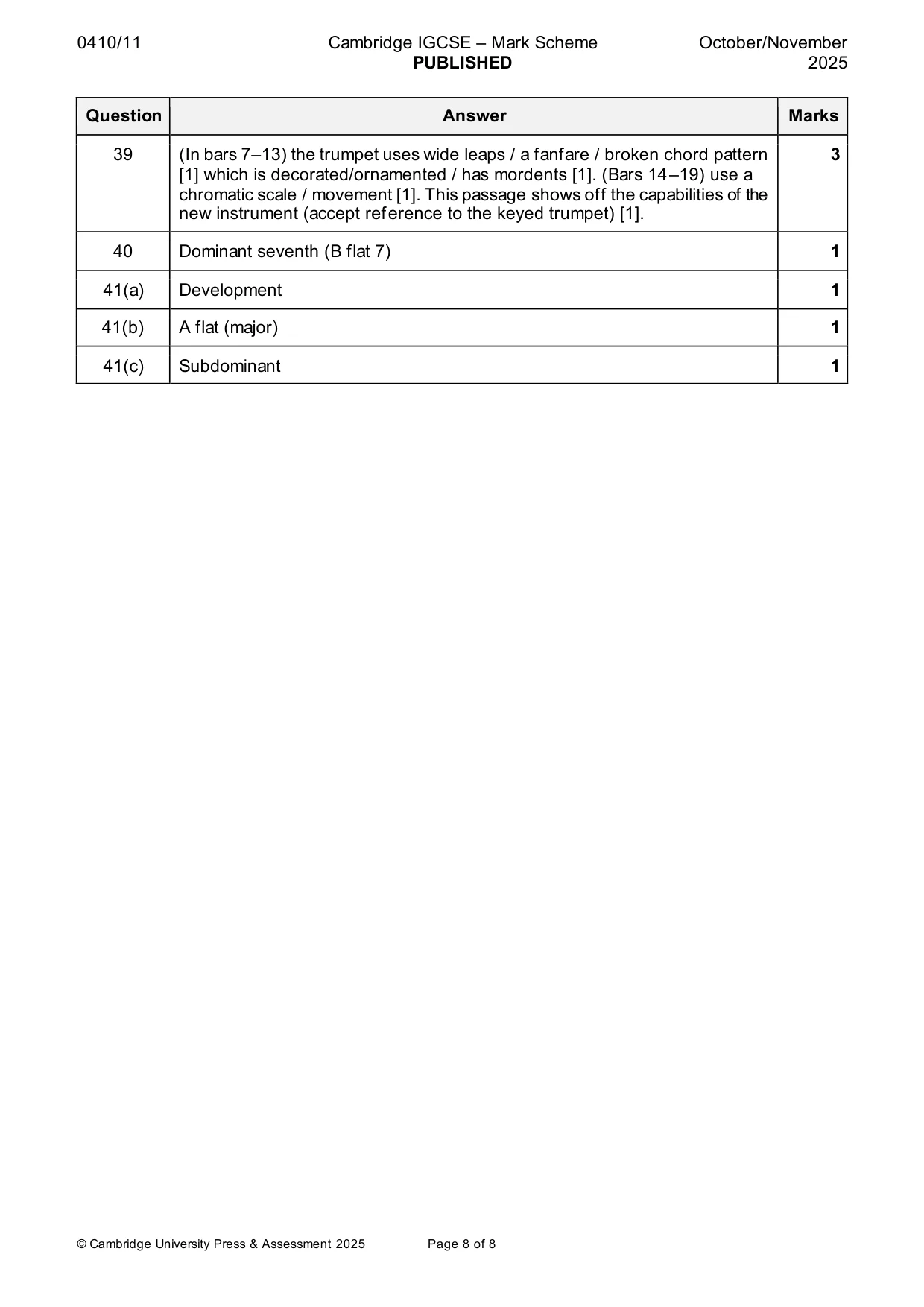 Mark scheme, page 8 of 8