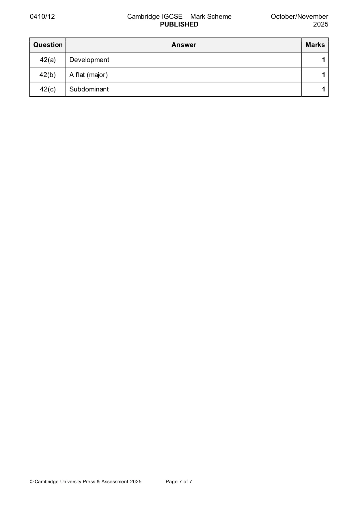 Mark scheme, page 7 of 7