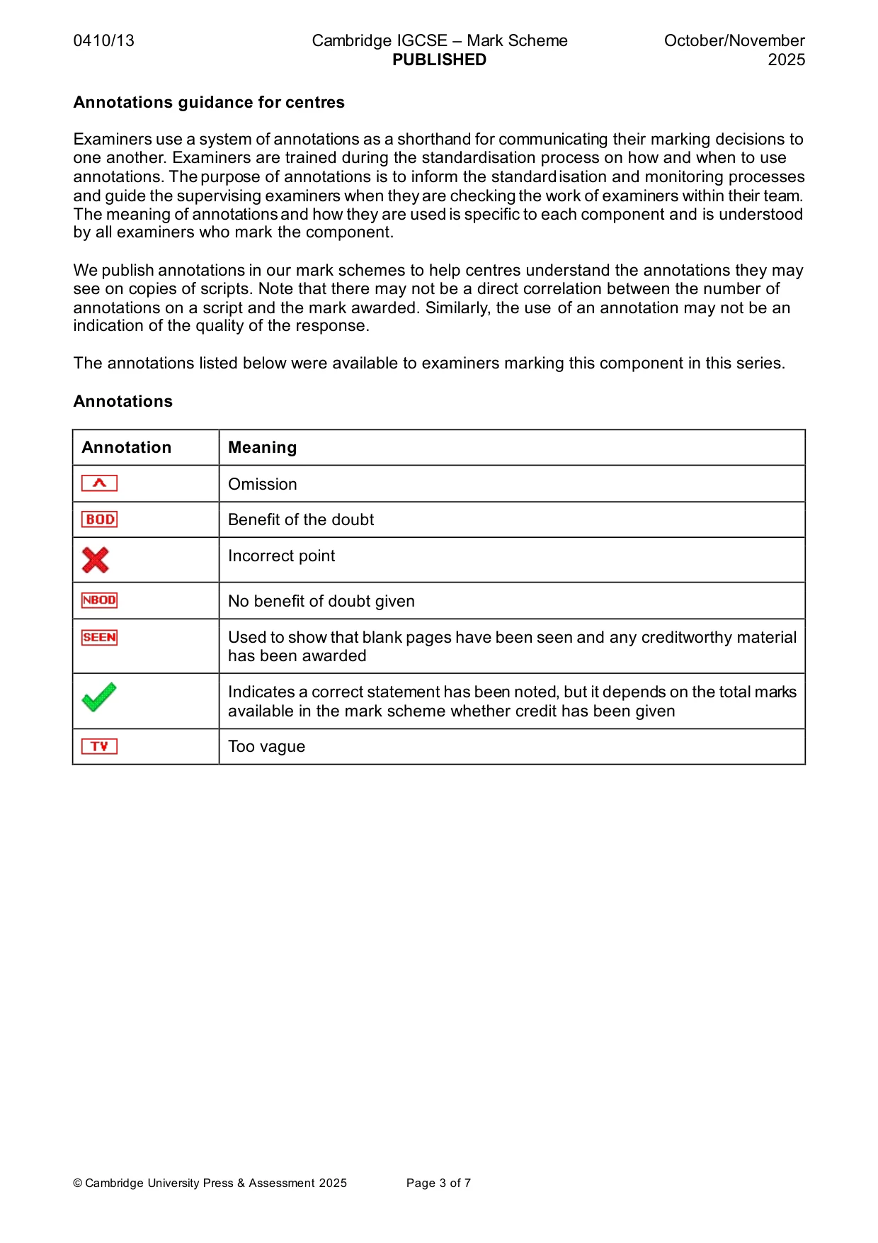 Mark scheme, page 3 of 7