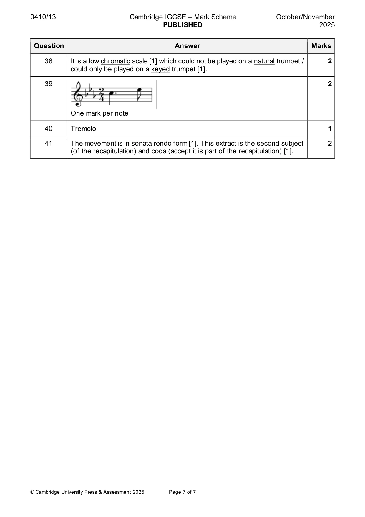 Mark scheme, page 7 of 7
