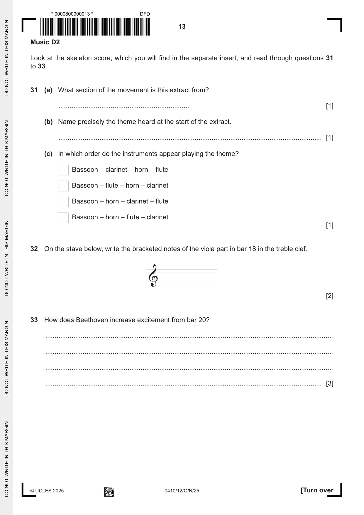 Cambridge IGCSE Music 0410 2025 Oct/Nov Paper 1 · Variant 2 question paper, page 13 of 16