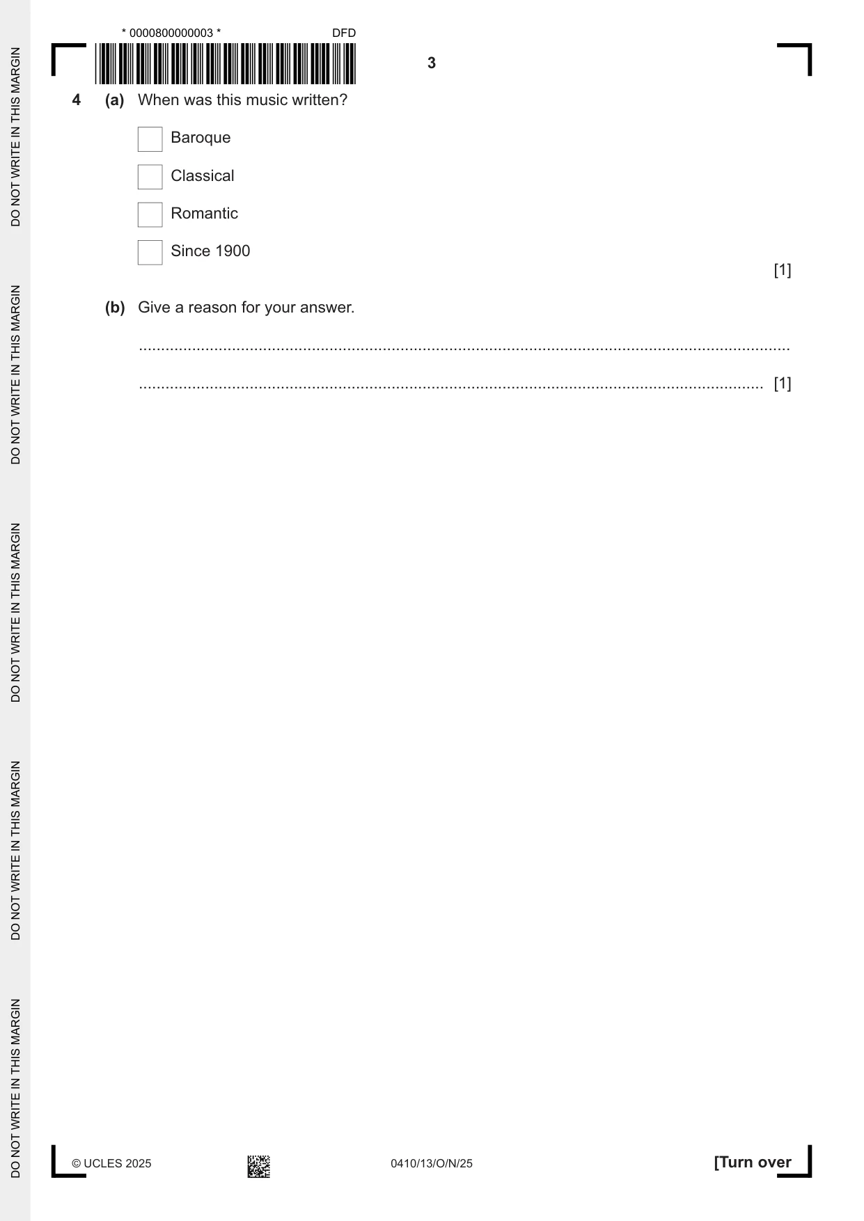 Cambridge IGCSE Music 0410 2025 Oct/Nov Paper 1 · Variant 3 question paper, page 3 of 16