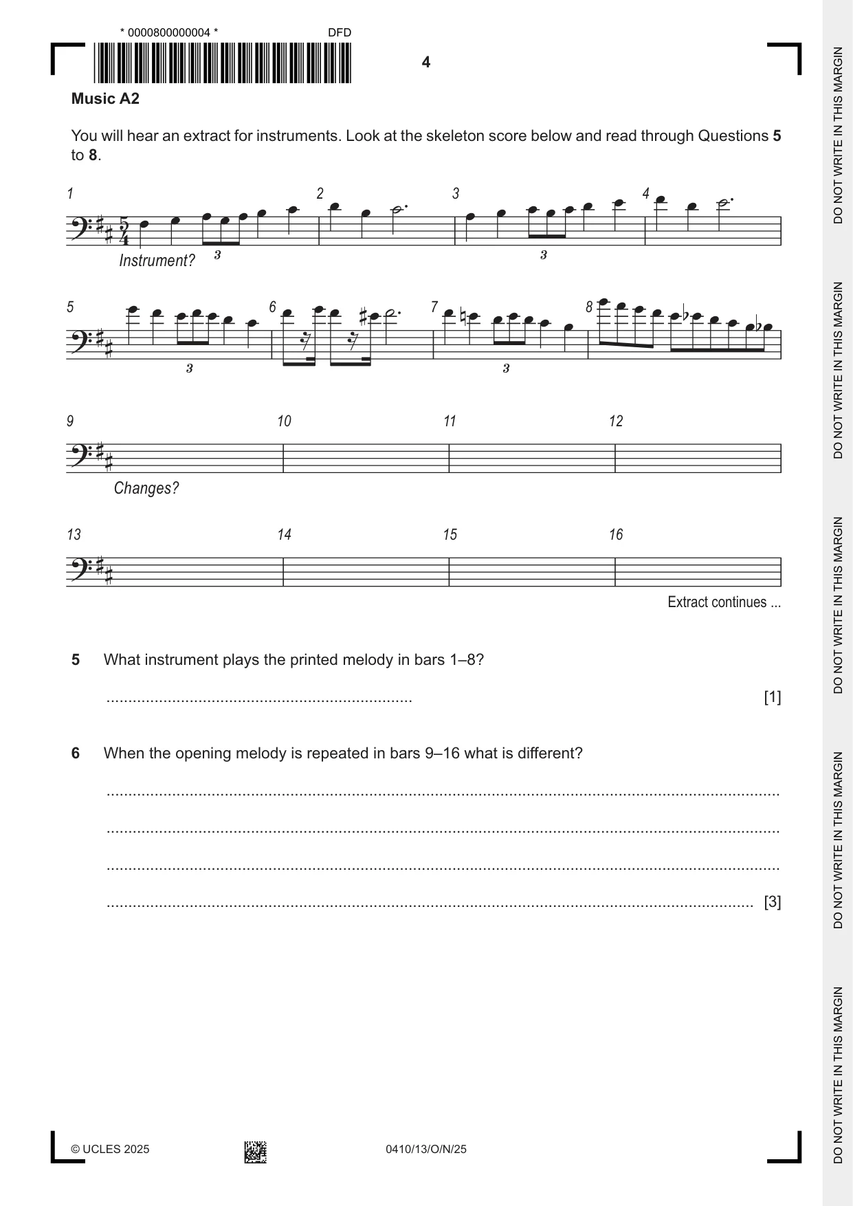 Cambridge IGCSE Music 0410 2025 Oct/Nov Paper 1 · Variant 3 question paper, page 4 of 16