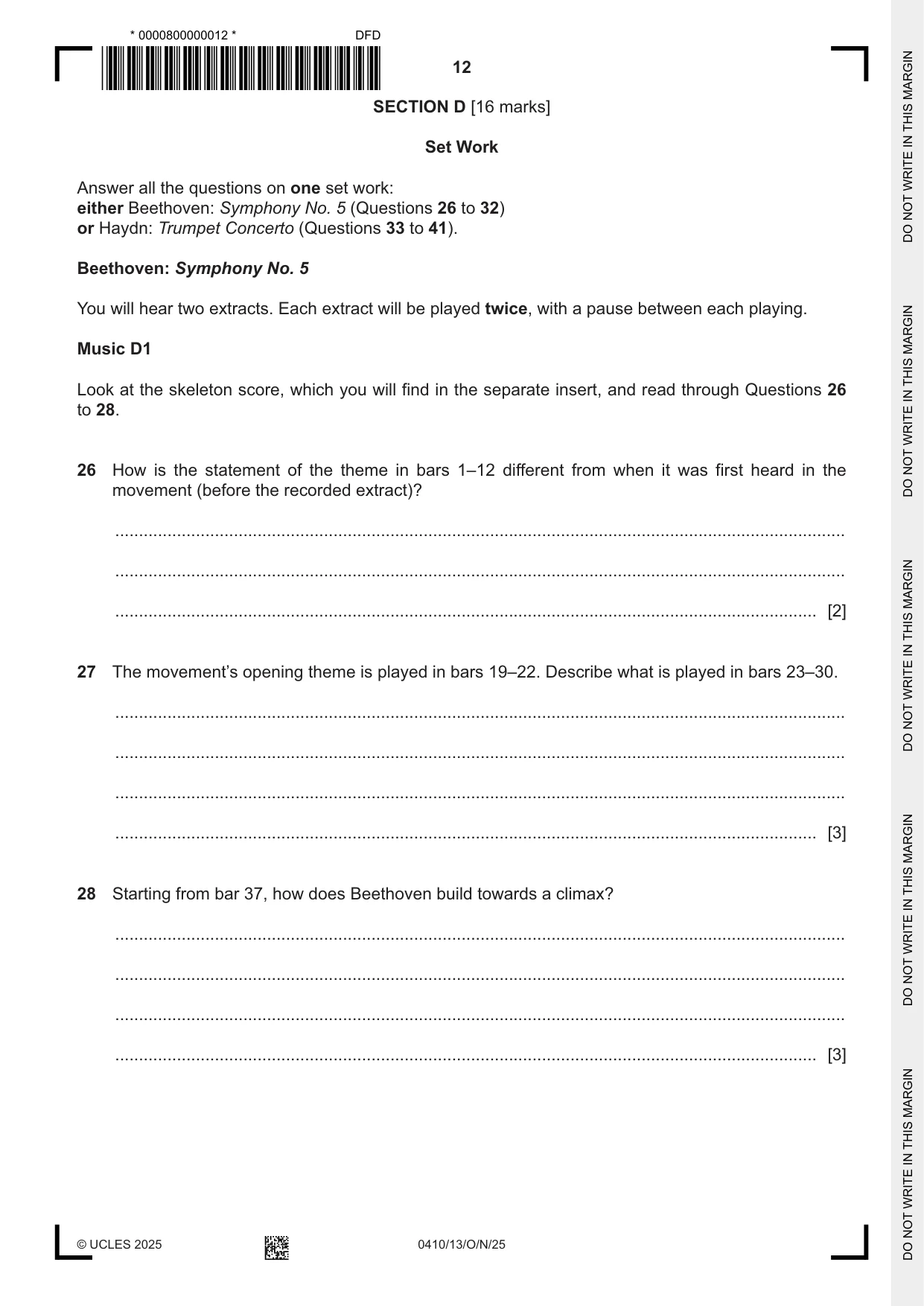 Cambridge IGCSE Music 0410 2025 Oct/Nov Paper 1 · Variant 3 question paper, page 12 of 16