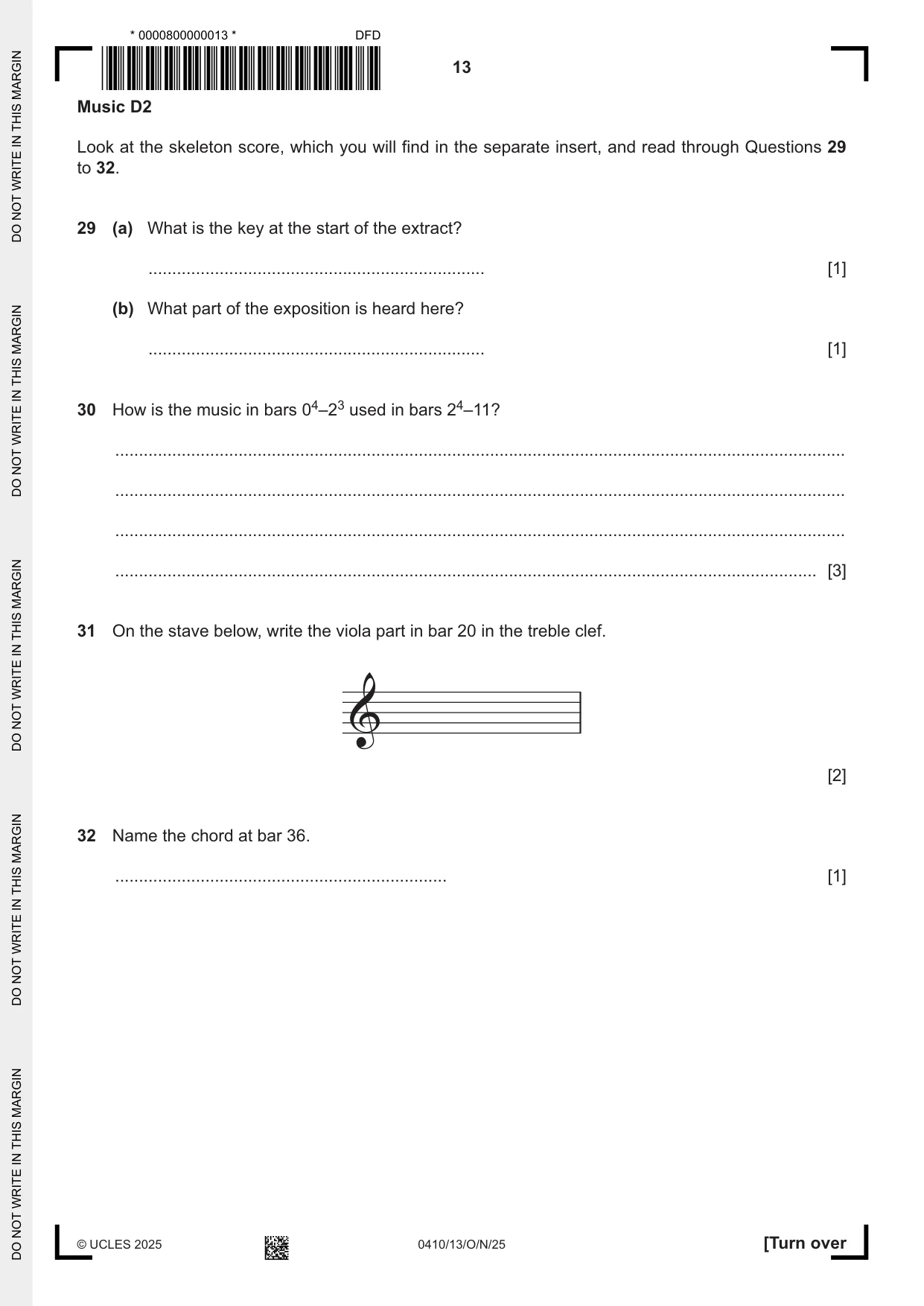 Cambridge IGCSE Music 0410 2025 Oct/Nov Paper 1 · Variant 3 question paper, page 13 of 16