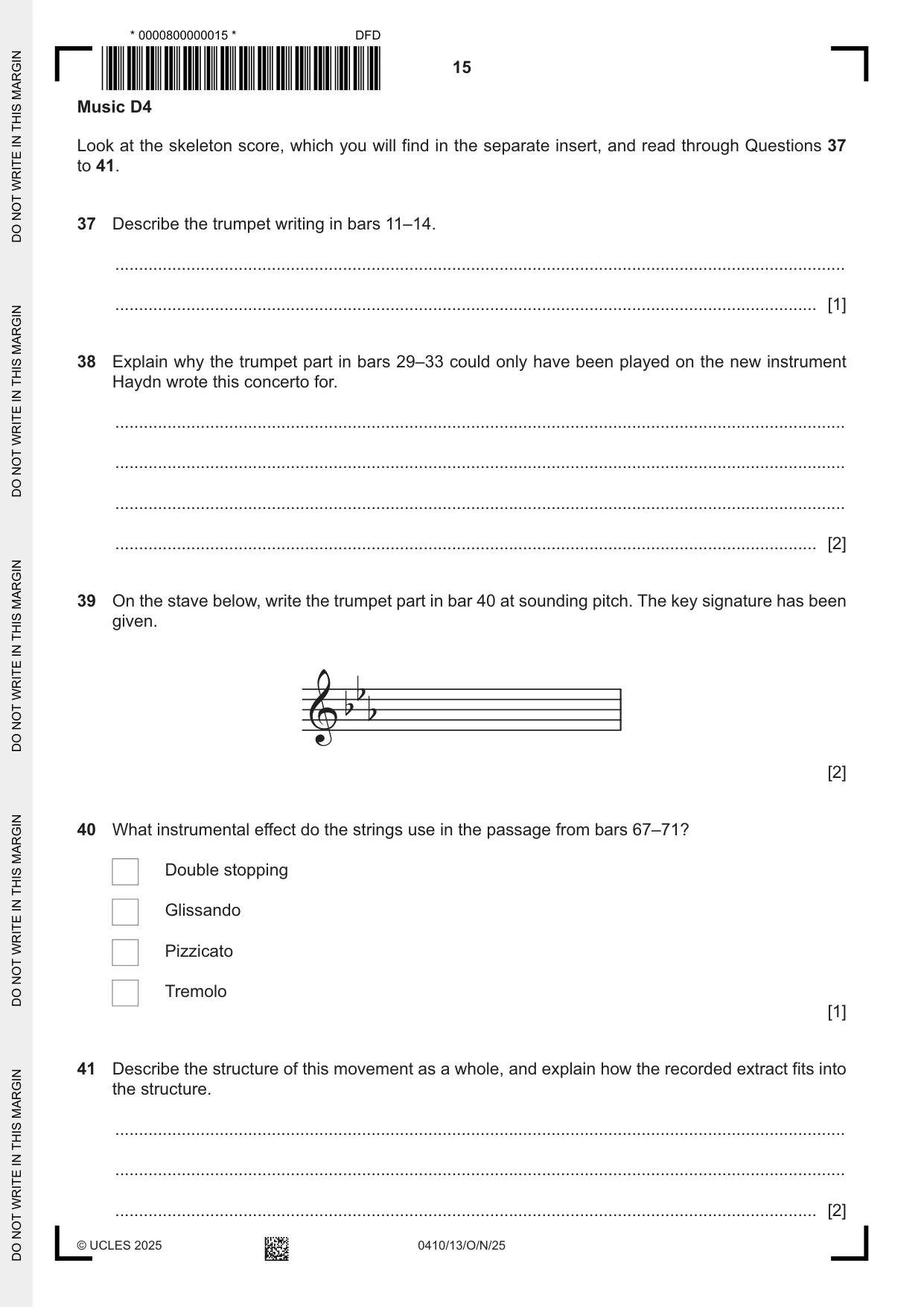 Cambridge IGCSE Music 0410 2025 Oct/Nov Paper 1 · Variant 3 question paper, page 15 of 16