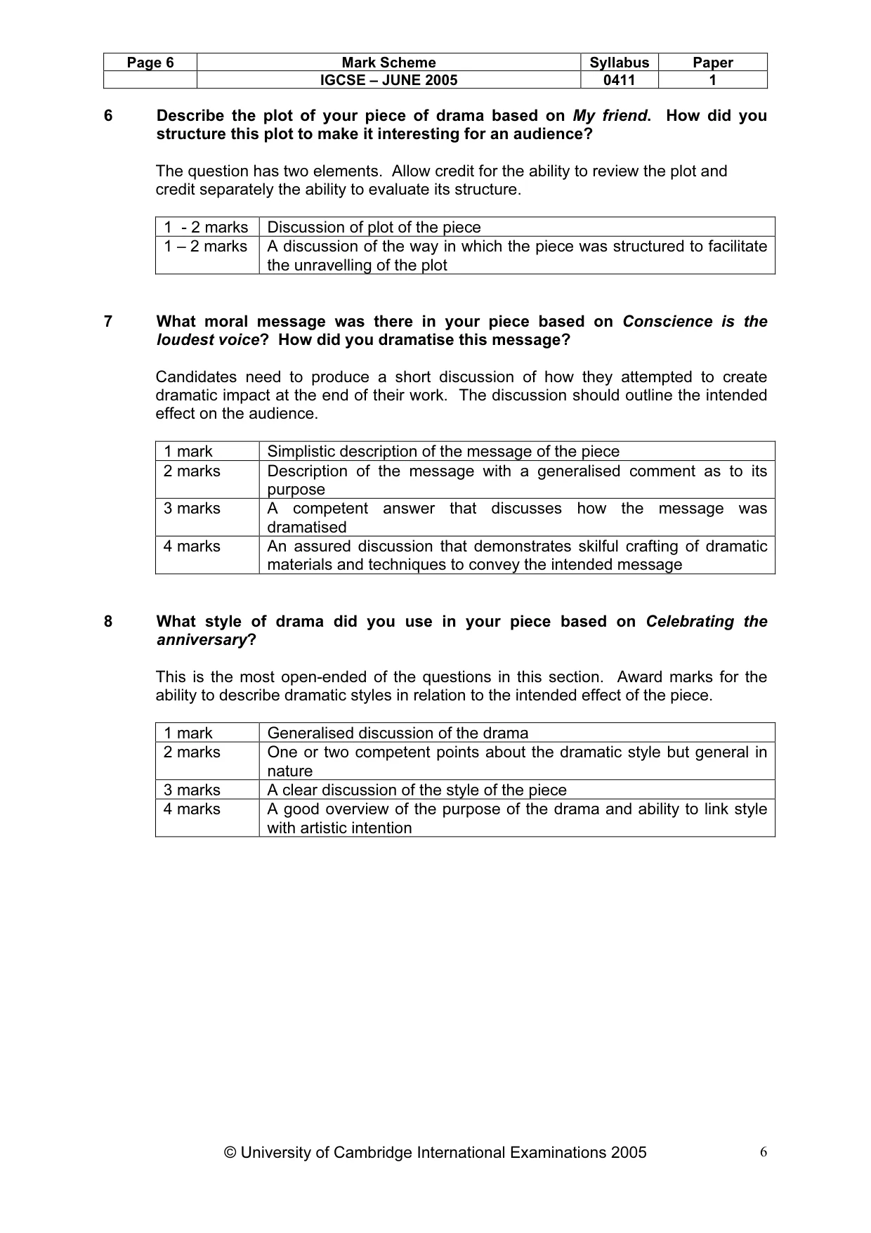 Mark scheme, page 6 of 12