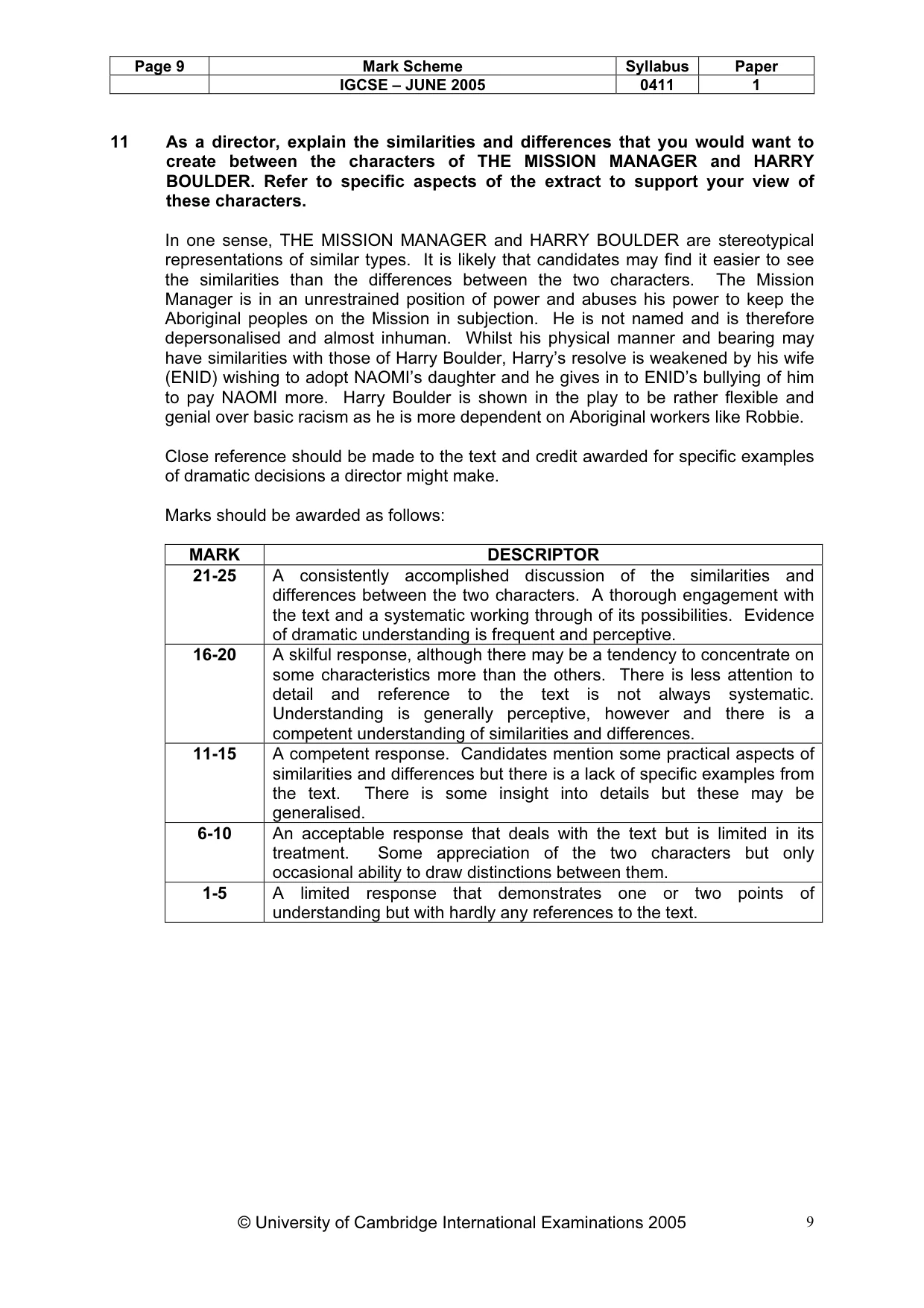 Mark scheme, page 9 of 12