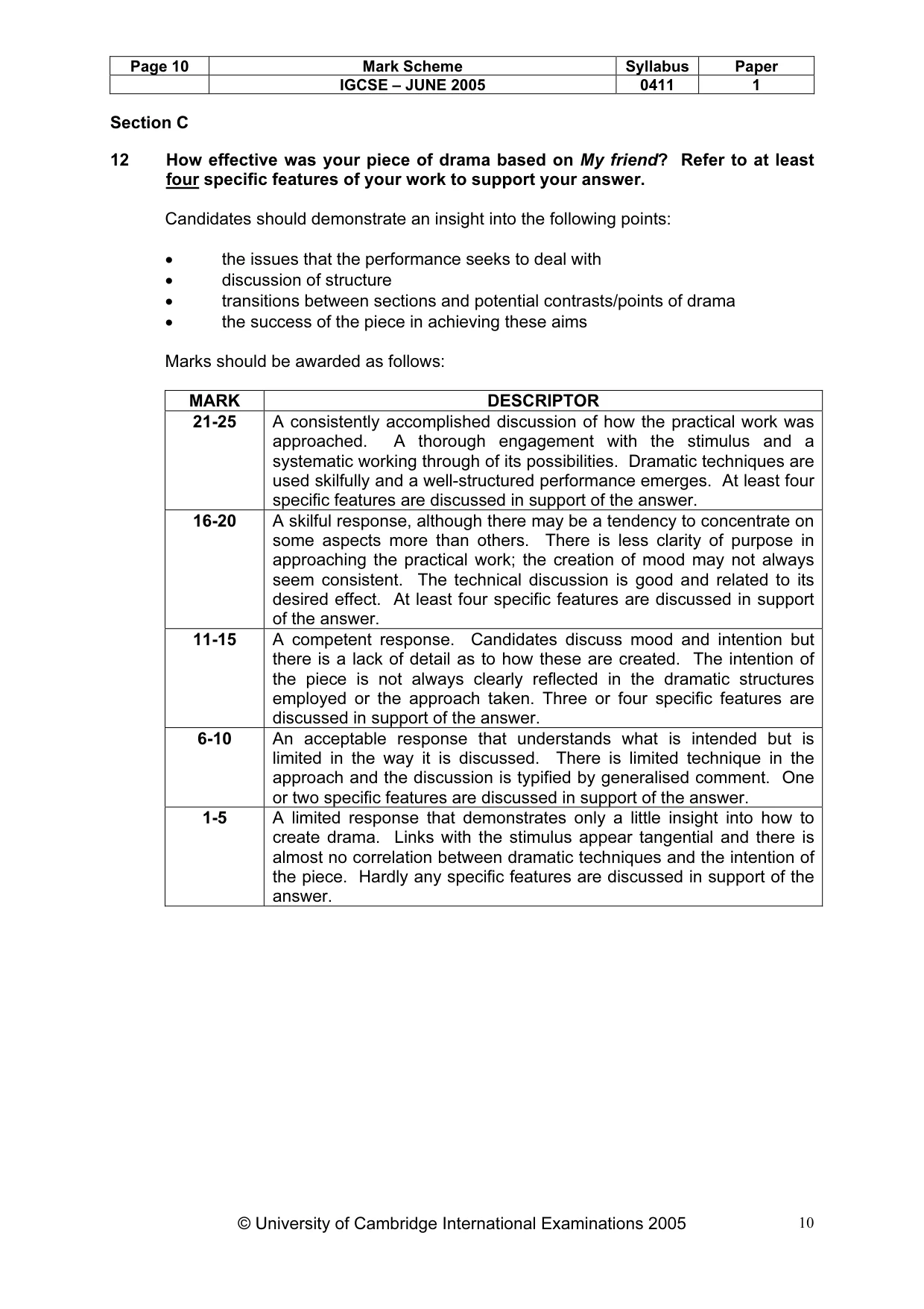 Mark scheme, page 10 of 12